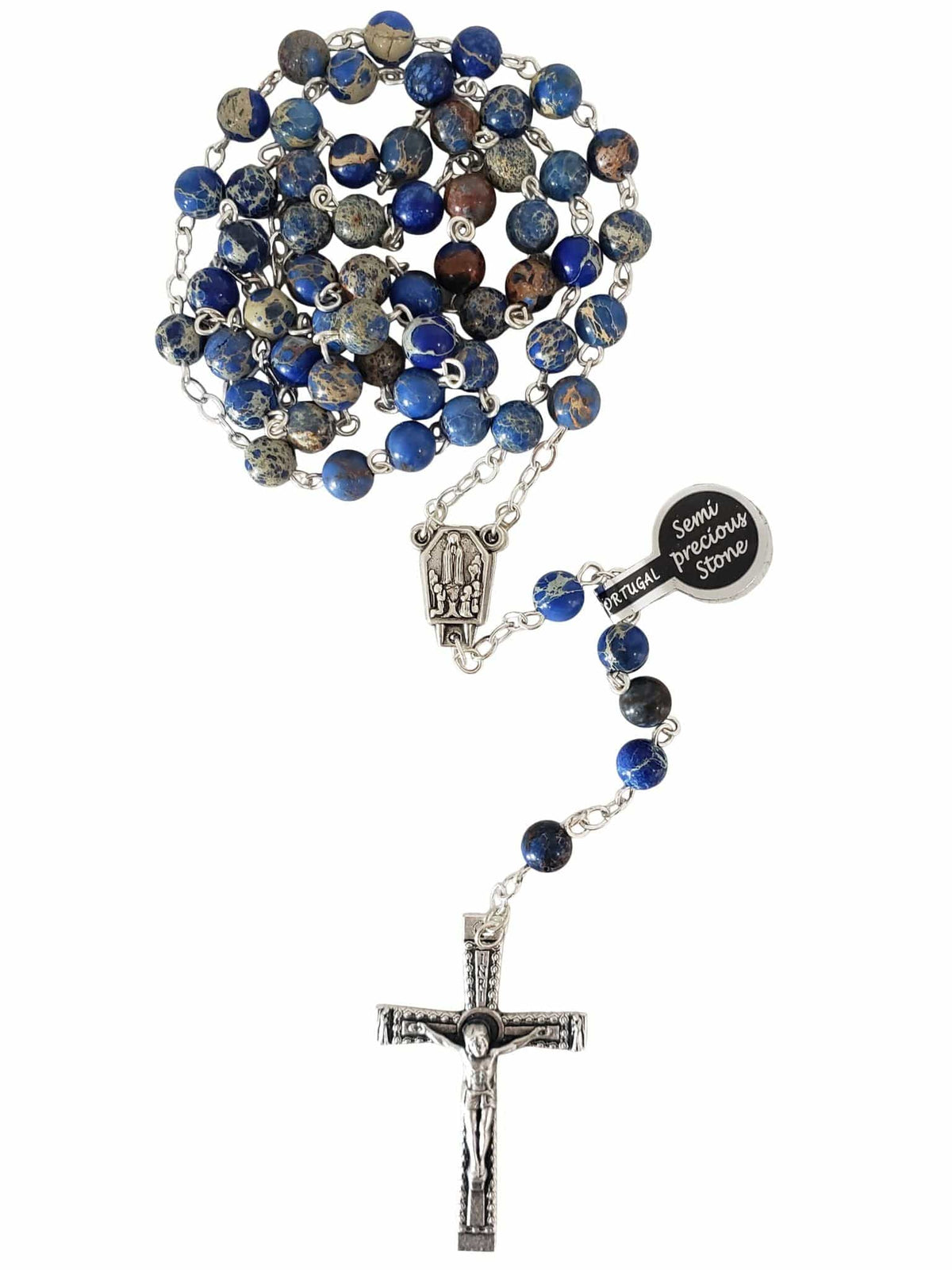 Terço de Pedra Natural Semi Preciosa Imperador Azul-TerraCotta Arte Sacra