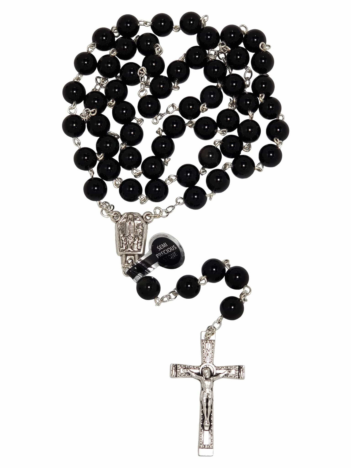 Terço de Pedra Natural Semi Preciosa Obsidiana-TerraCotta Arte Sacra