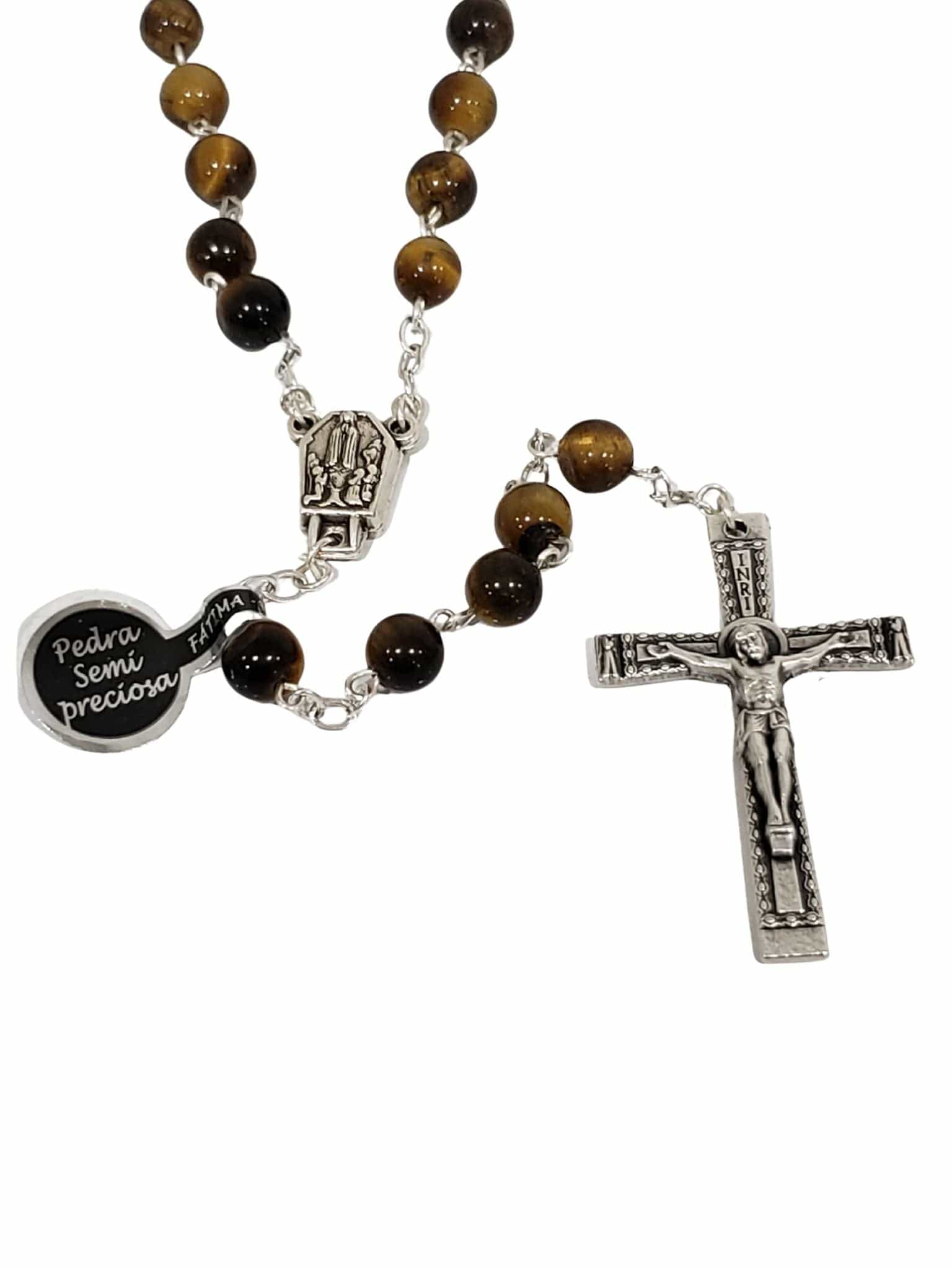 Terço de Pedra Natural Semi Preciosa Olho de Tigre-TerraCotta Arte Sacra