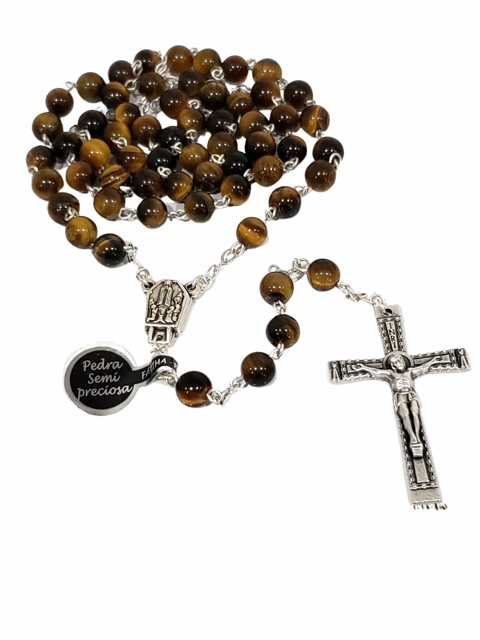 Terço de Pedra Natural Semi Preciosa Olho de Tigre-TerraCotta Arte Sacra