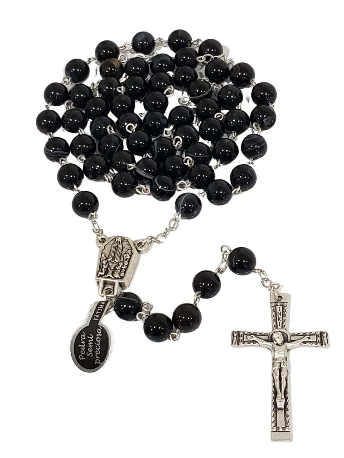 Terço de Pedra Natural Semi Preciosa Onix-TerraCotta Arte Sacra