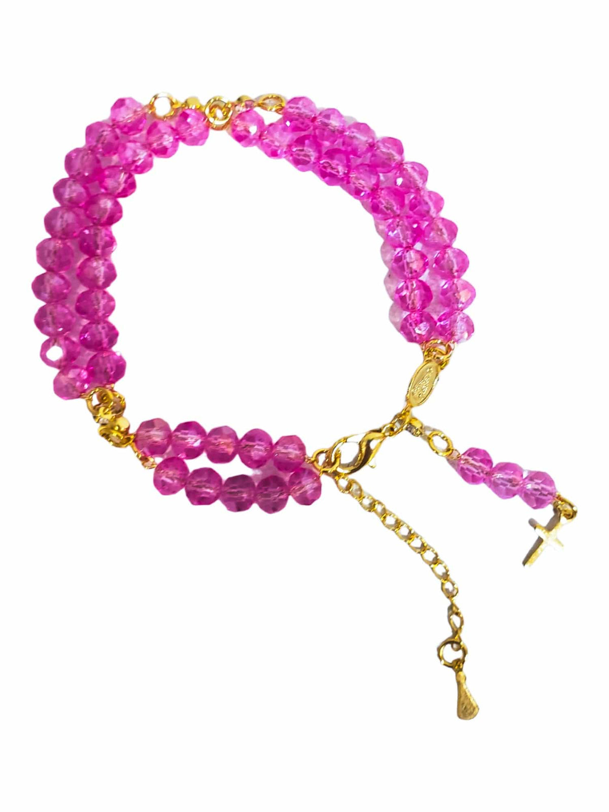 Terço de Pulso Cristal Rosa Escuro-TerraCotta Arte Sacra