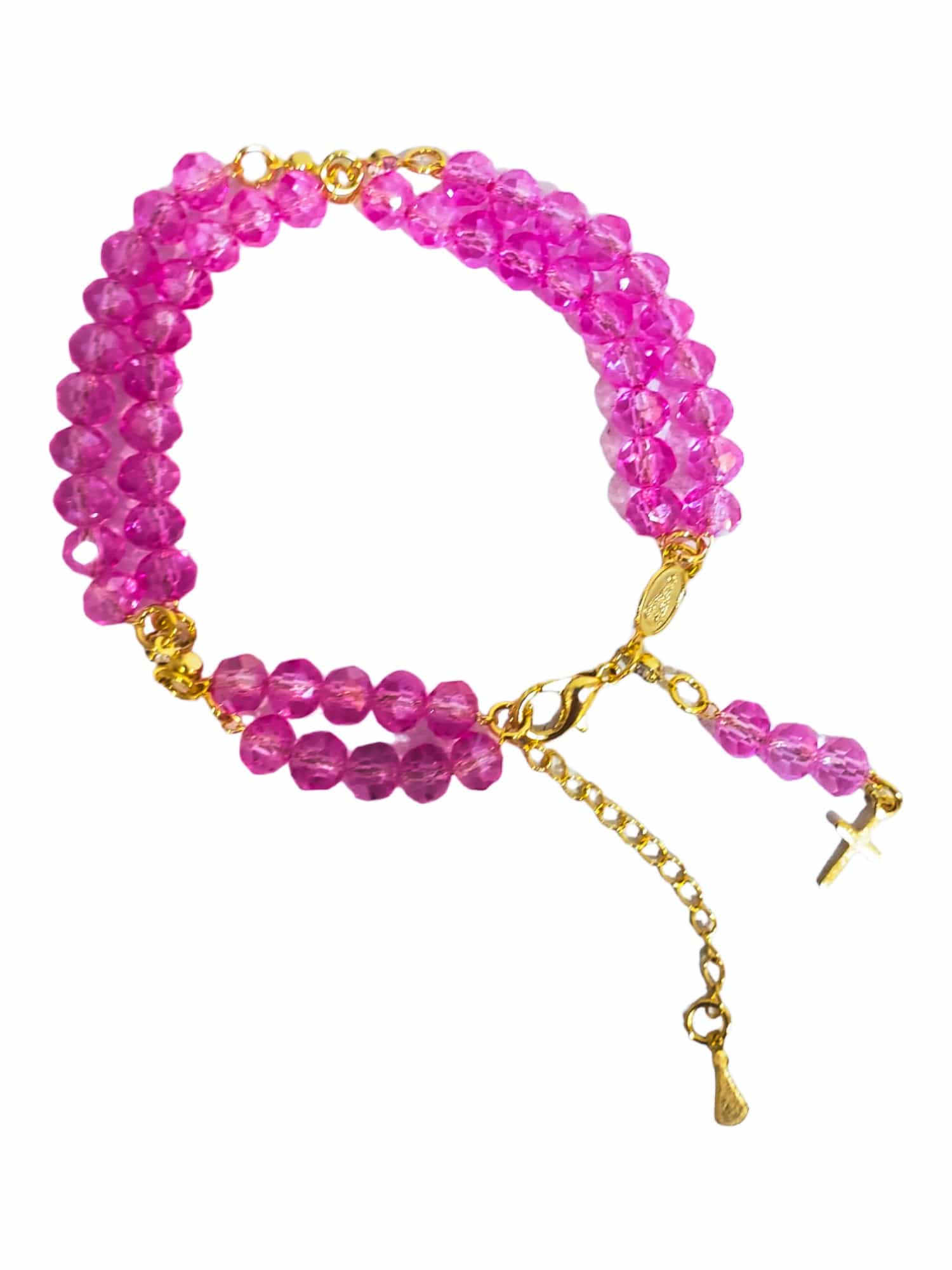 Terço de Pulso Cristal Rosa Escuro-TerraCotta Arte Sacra