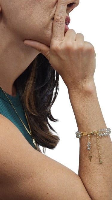 Terço de Pulso Cristal de Vidro Transparente-TerraCotta Arte Sacra