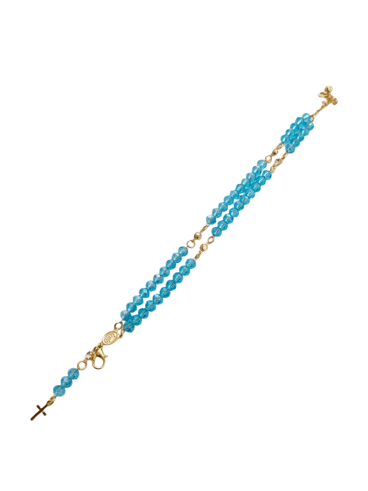Terço de Pulso de Cristal de Vidro Azul-TerraCotta Arte Sacra