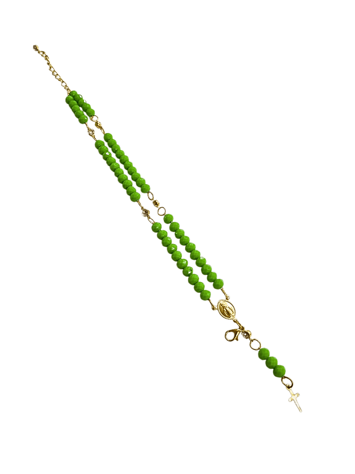 Terço de Pulso de Cristal de Vidro Verde-TerraCotta Arte Sacra