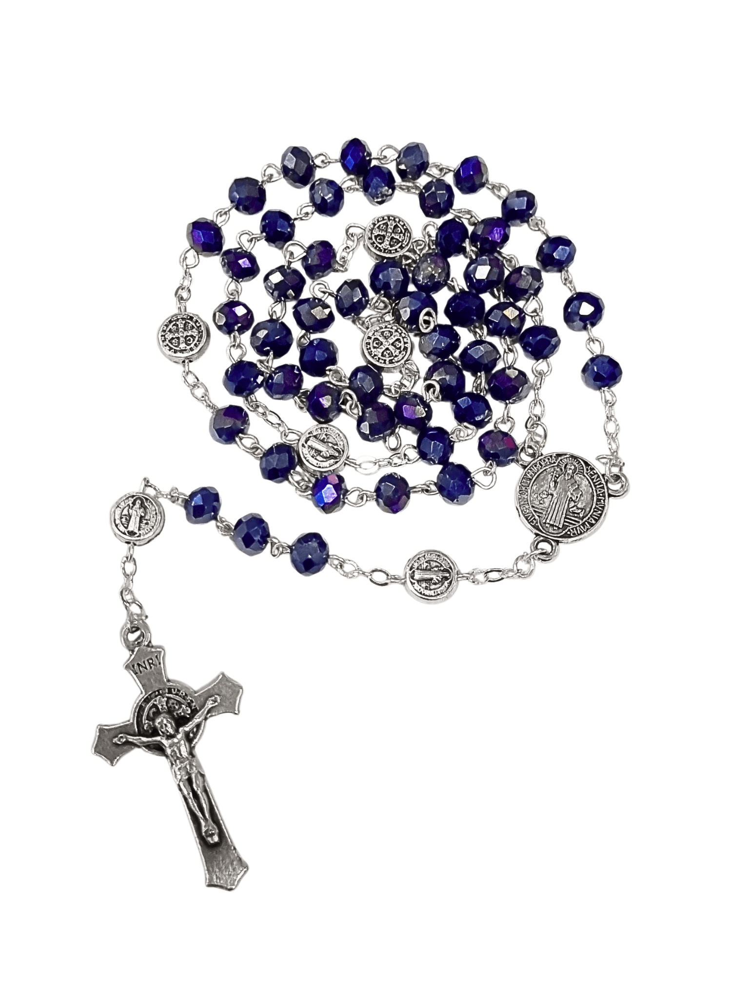 Terço de São Bento em Cristal Donut Azul Royal Feito em Portugal 6 mm-TerraCotta Arte Sacra