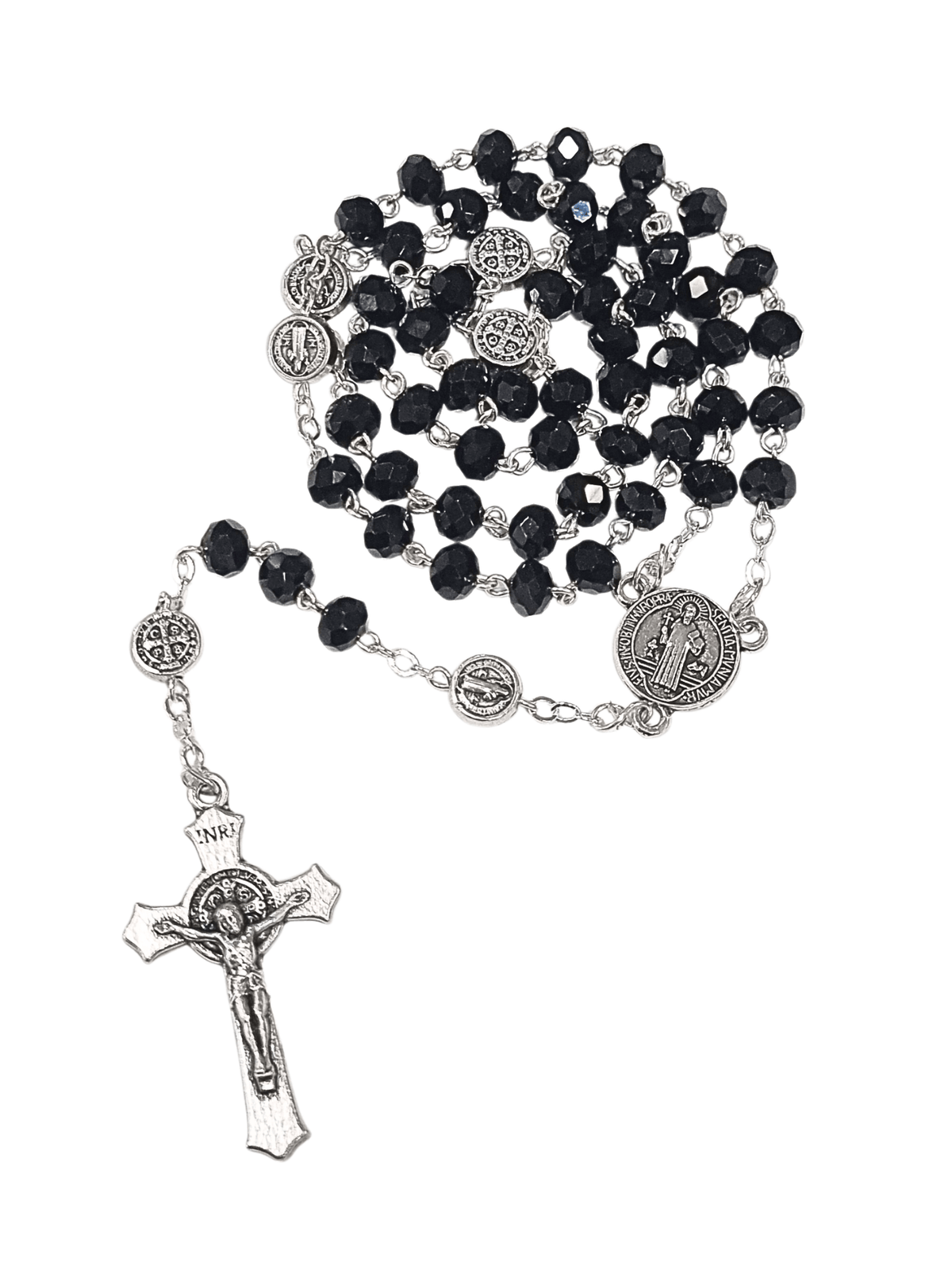 Terço de São Bento em Cristal Donut Preto Feito em Portugal 6 mm-TerraCotta Arte Sacra