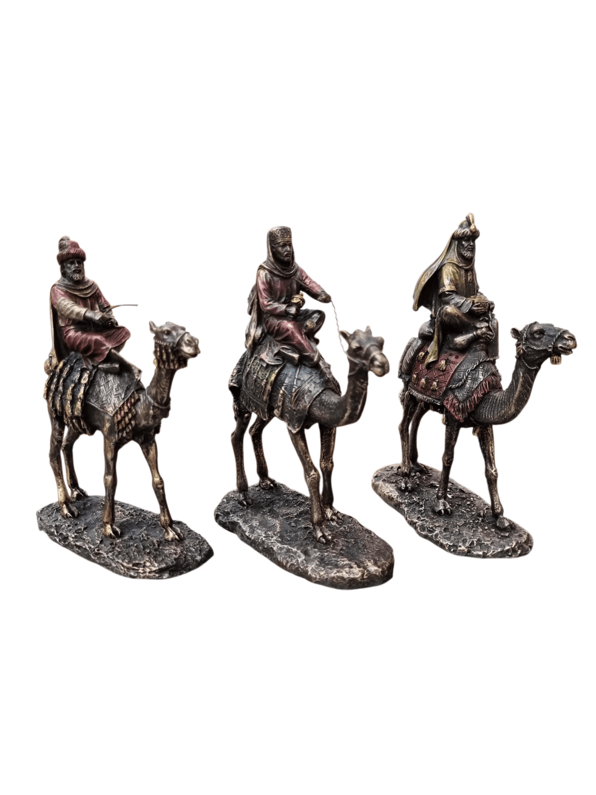 Três Reis Magos em Pó de Mármore com Acabamento em Bronze 13 cm-TerraCotta Arte Sacra
