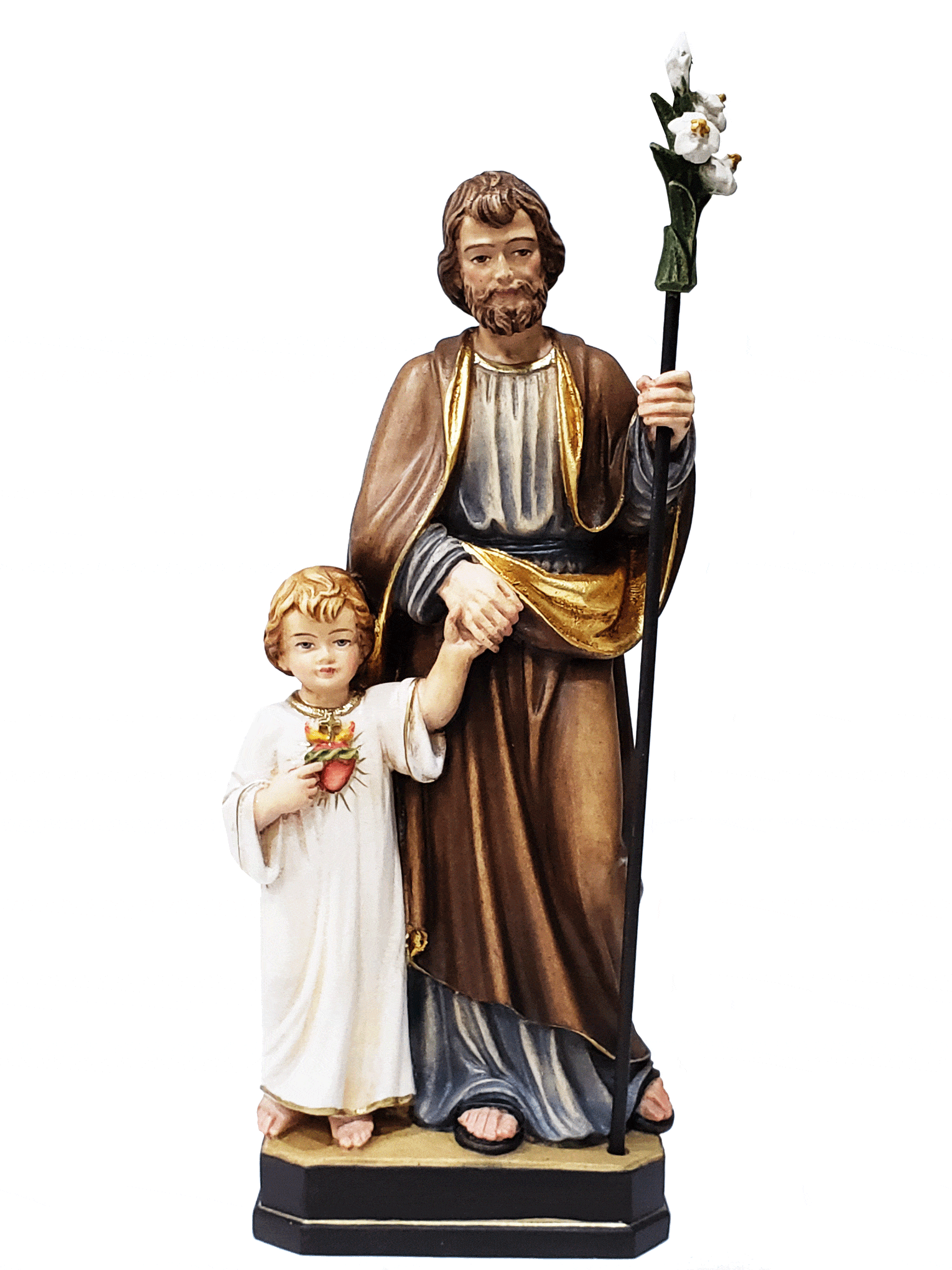 Imagem de São José com Jesus  em Madeira Italiana 30 cm