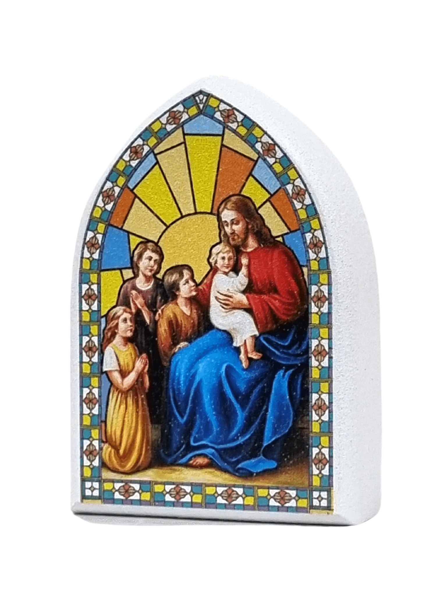 Adorno Italiano de Madeira Jesus com as Criança 5 x 7 cm-TerraCotta Arte Sacra