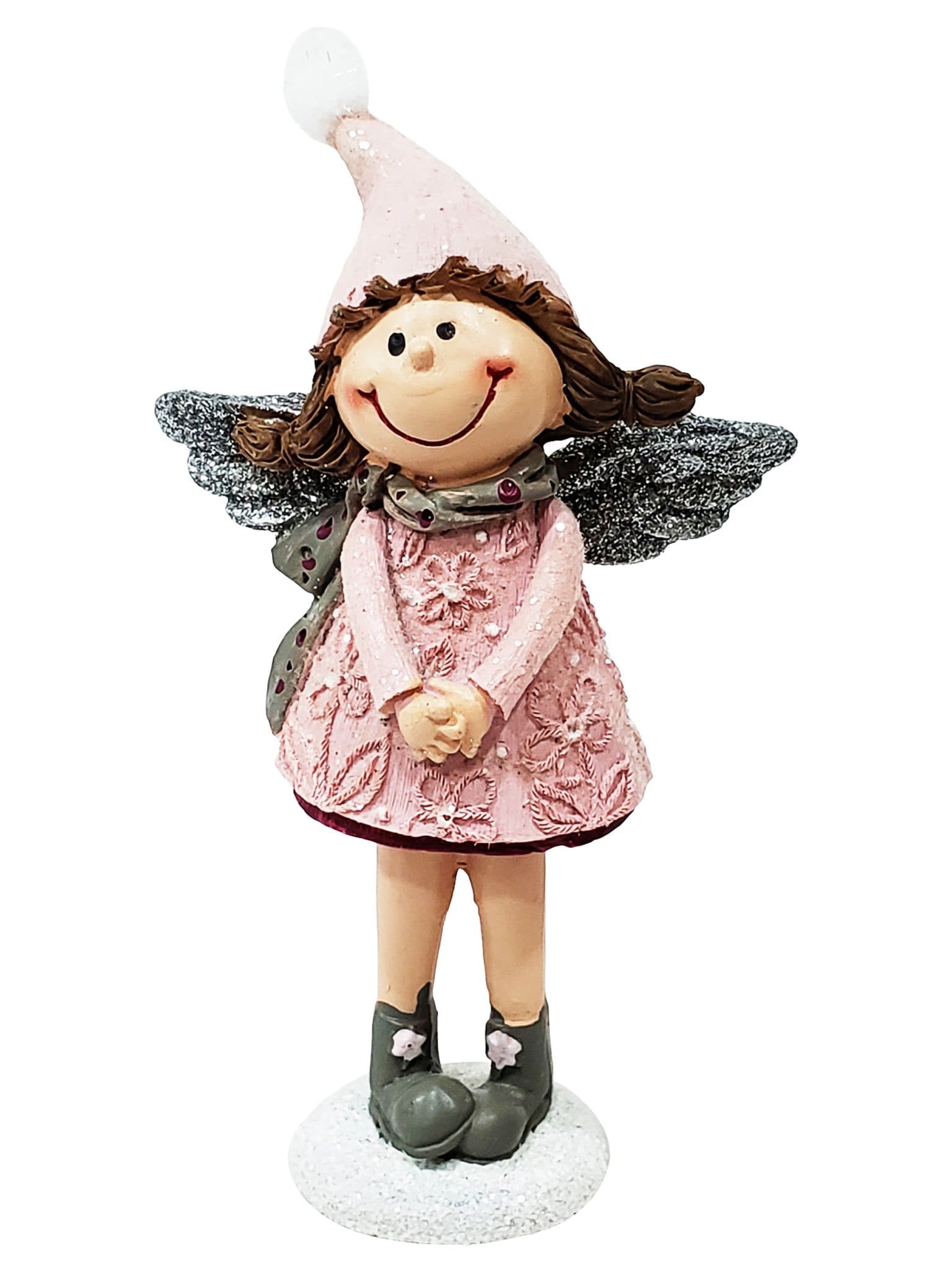 Anjo Menina Com Vestes Rosa e Asa Prateada 15 cm-TerraCotta Arte Sacra