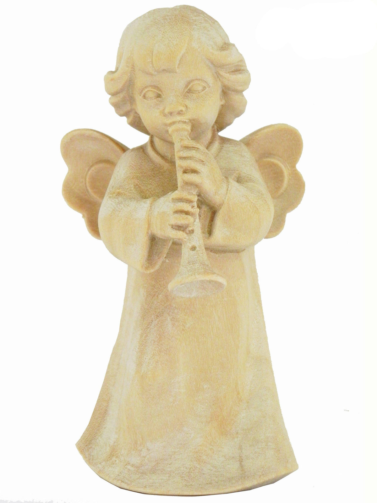 Anjo com Corneta de Madeira Natural 10 cm-TerraCotta Arte Sacra