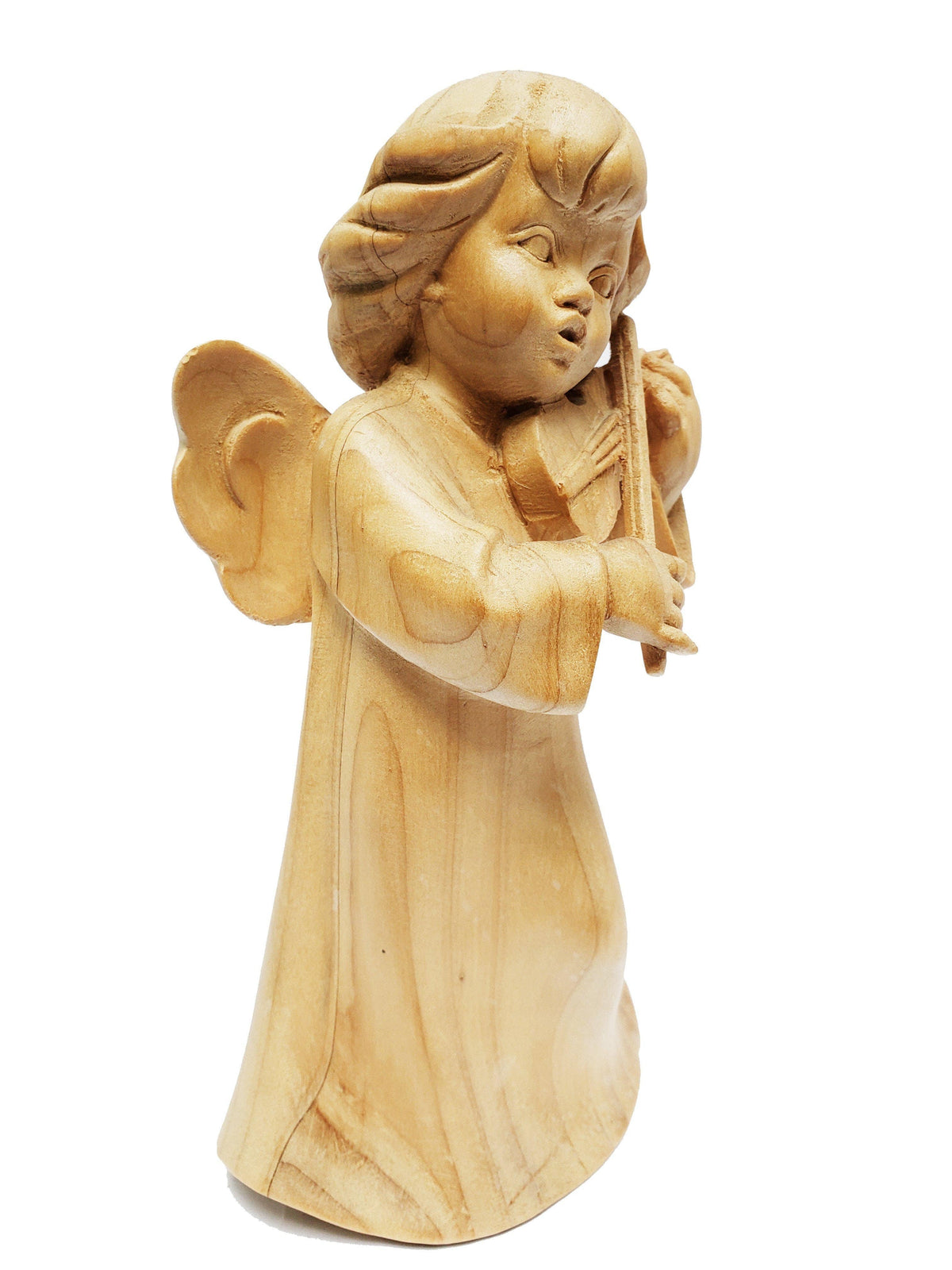 Anjo com Violino de Madeira Natural 10 cm-TerraCotta Arte Sacra