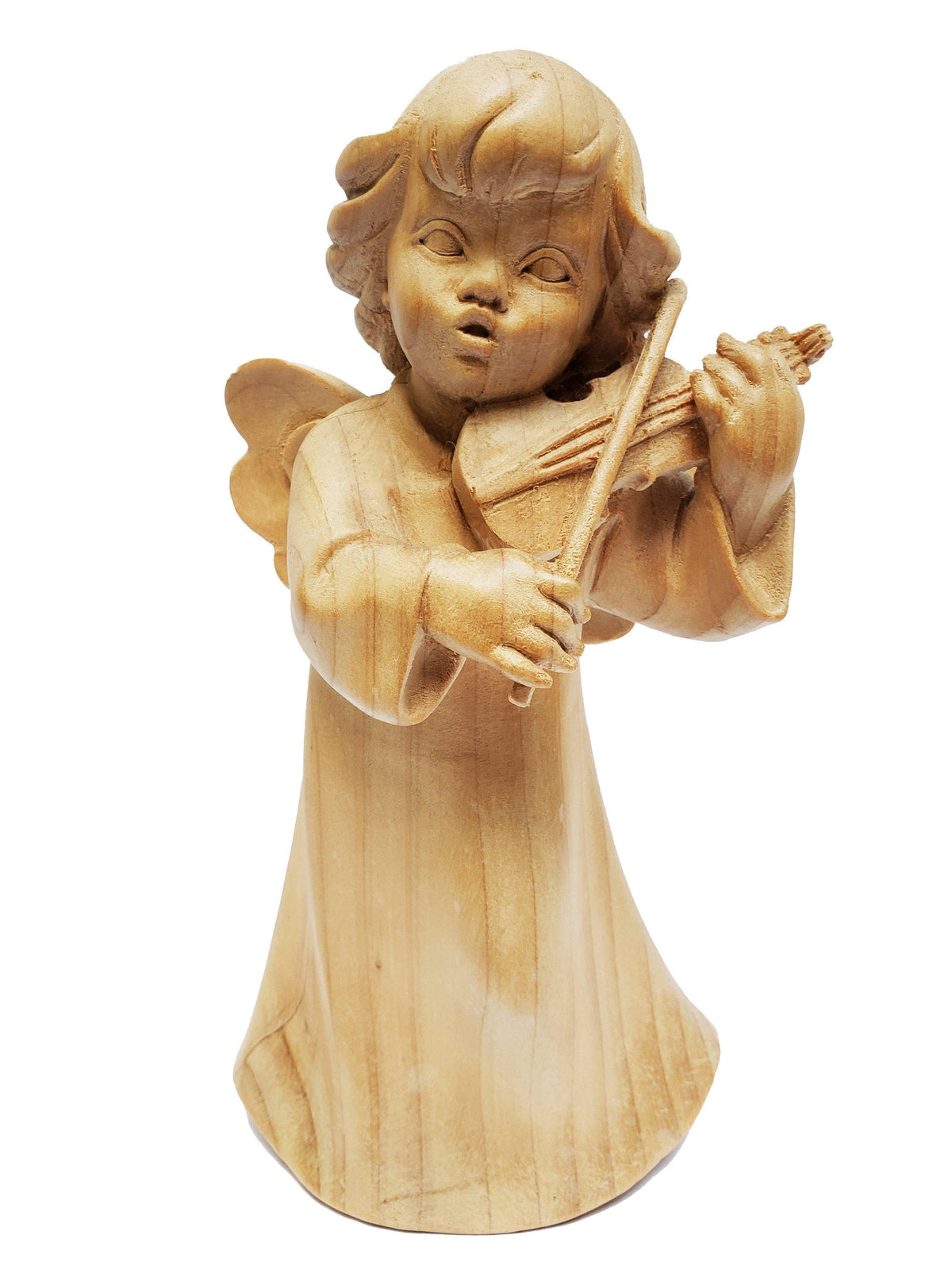 Anjo com Violino de Madeira Natural 10 cm-TerraCotta Arte Sacra