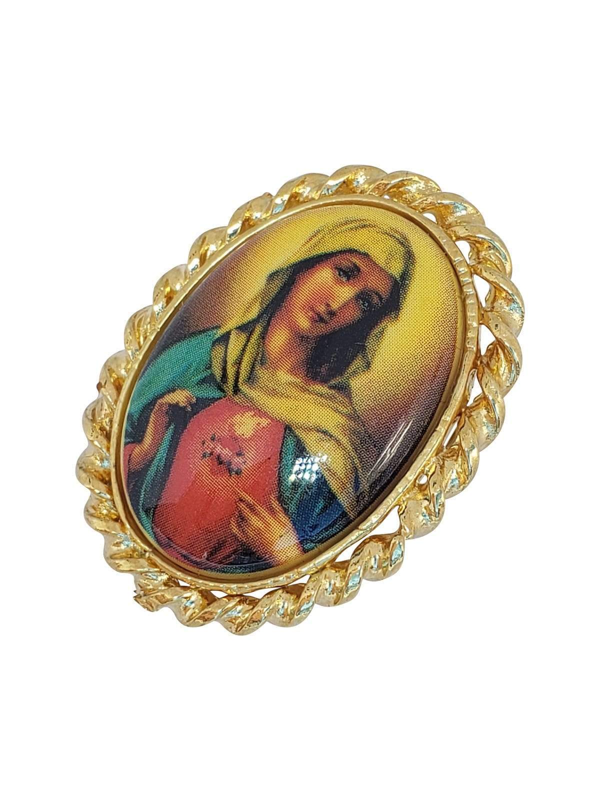 Broche Pequeno Dourado com Imaculado Coração de Maria-TerraCotta Arte Sacra