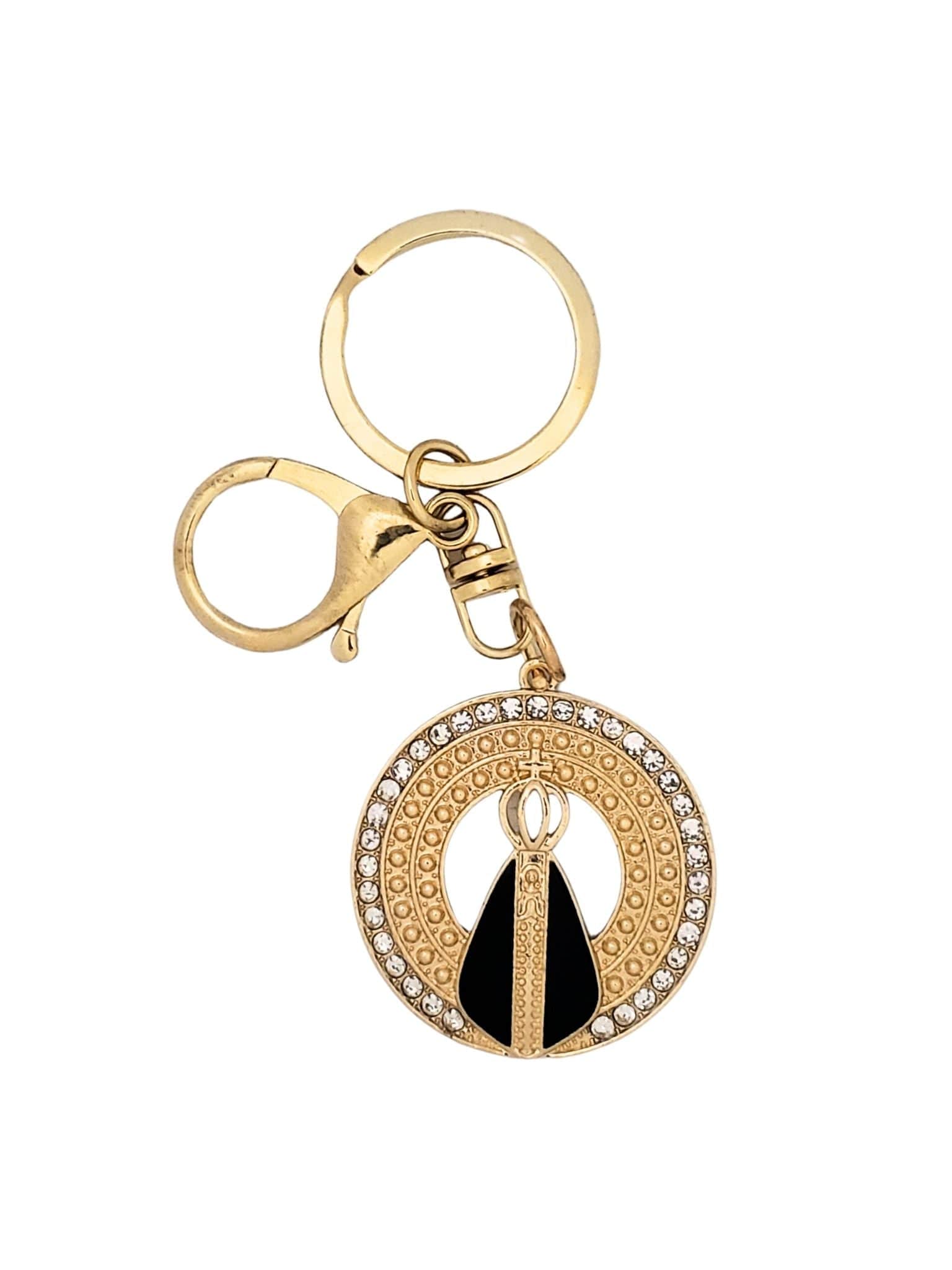 Chaveiro de Nossa Senhora Aparecida Oval com Manto Preto e Strass-TerraCotta Arte Sacra