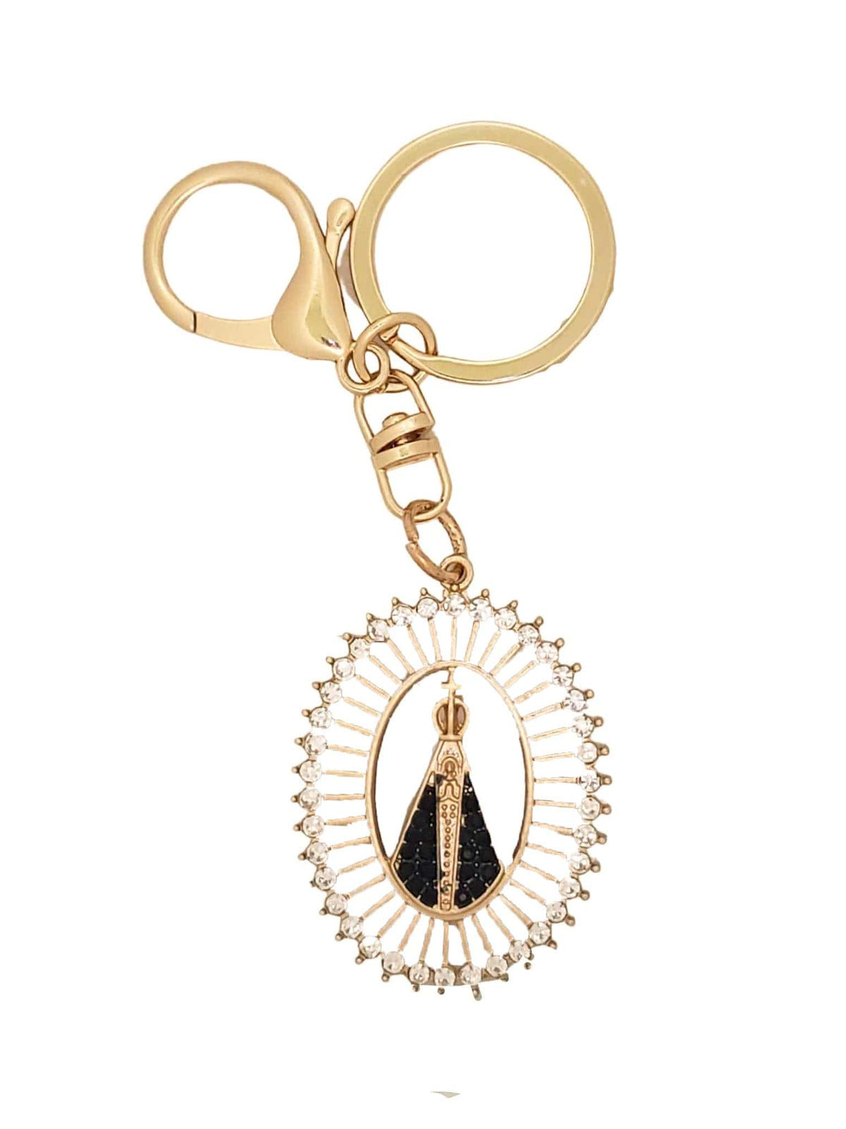 Chaveiro de Nossa Senhora Aparecida Oval com Raios e Strass-TerraCotta Arte Sacra