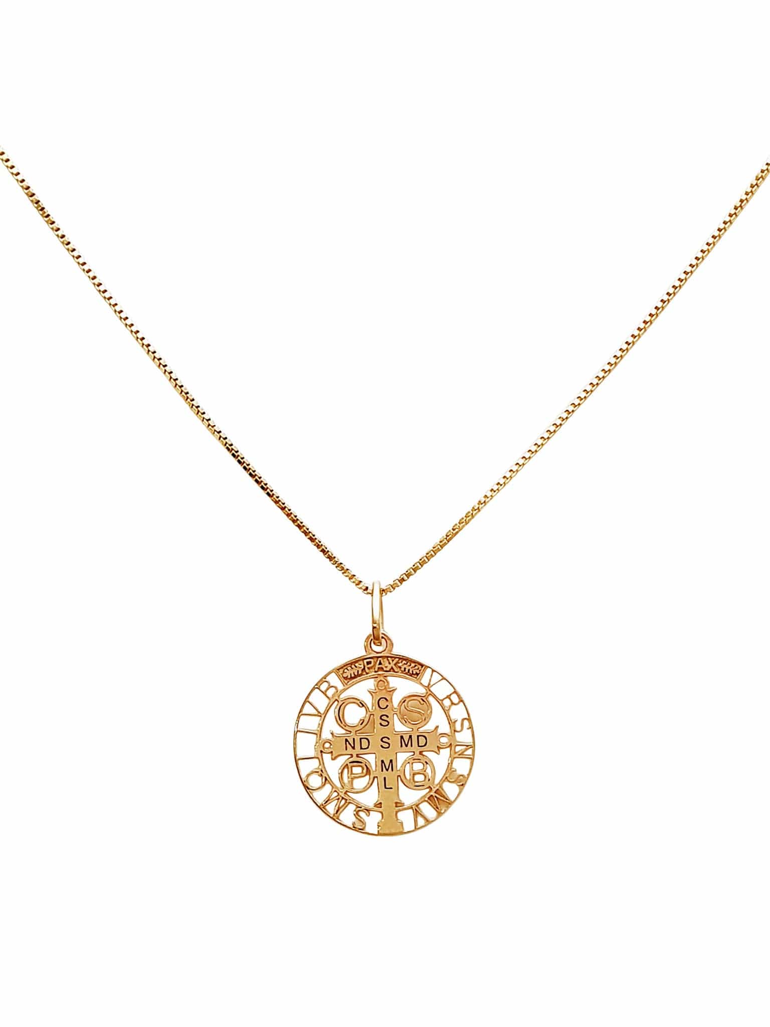 Colar Medalha de São Bento Vazada de Prata de Lei 925 com Banho de Ouro 18 k-TerraCotta Arte Sacra