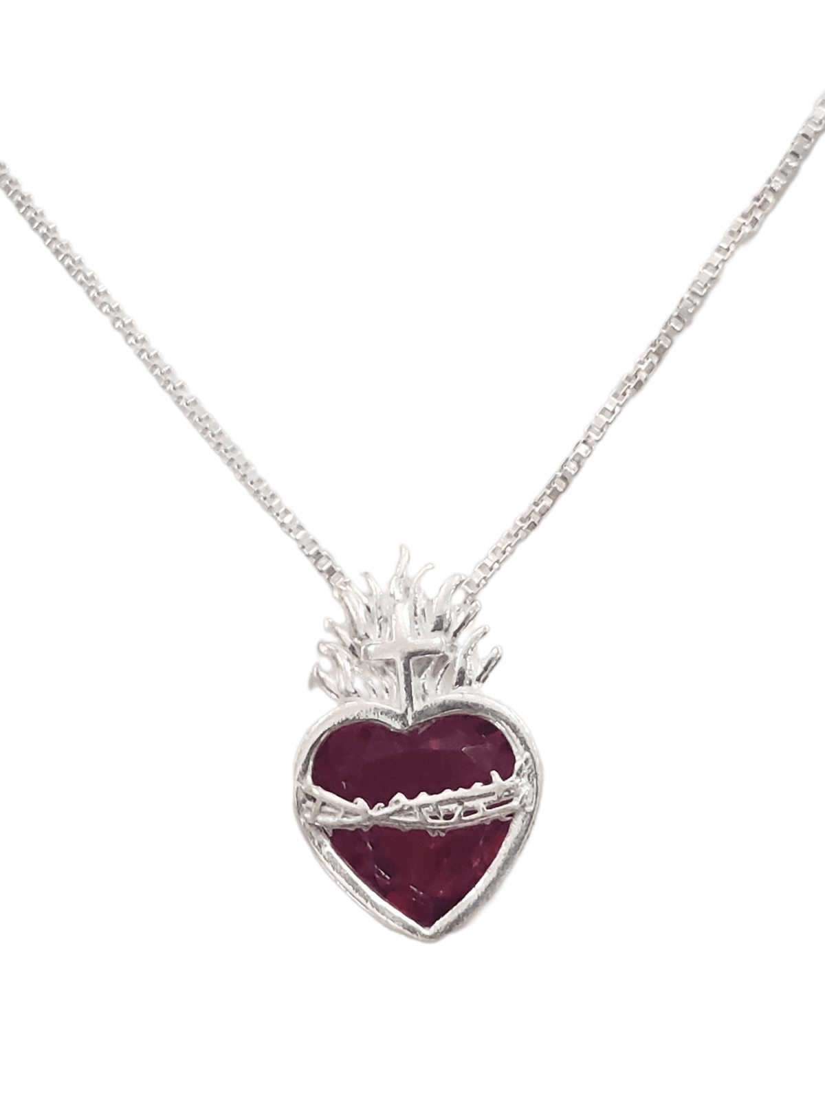 Colar Sagrado Coração de Jesus em Rubi Prata de Lei 925-TerraCotta Arte Sacra