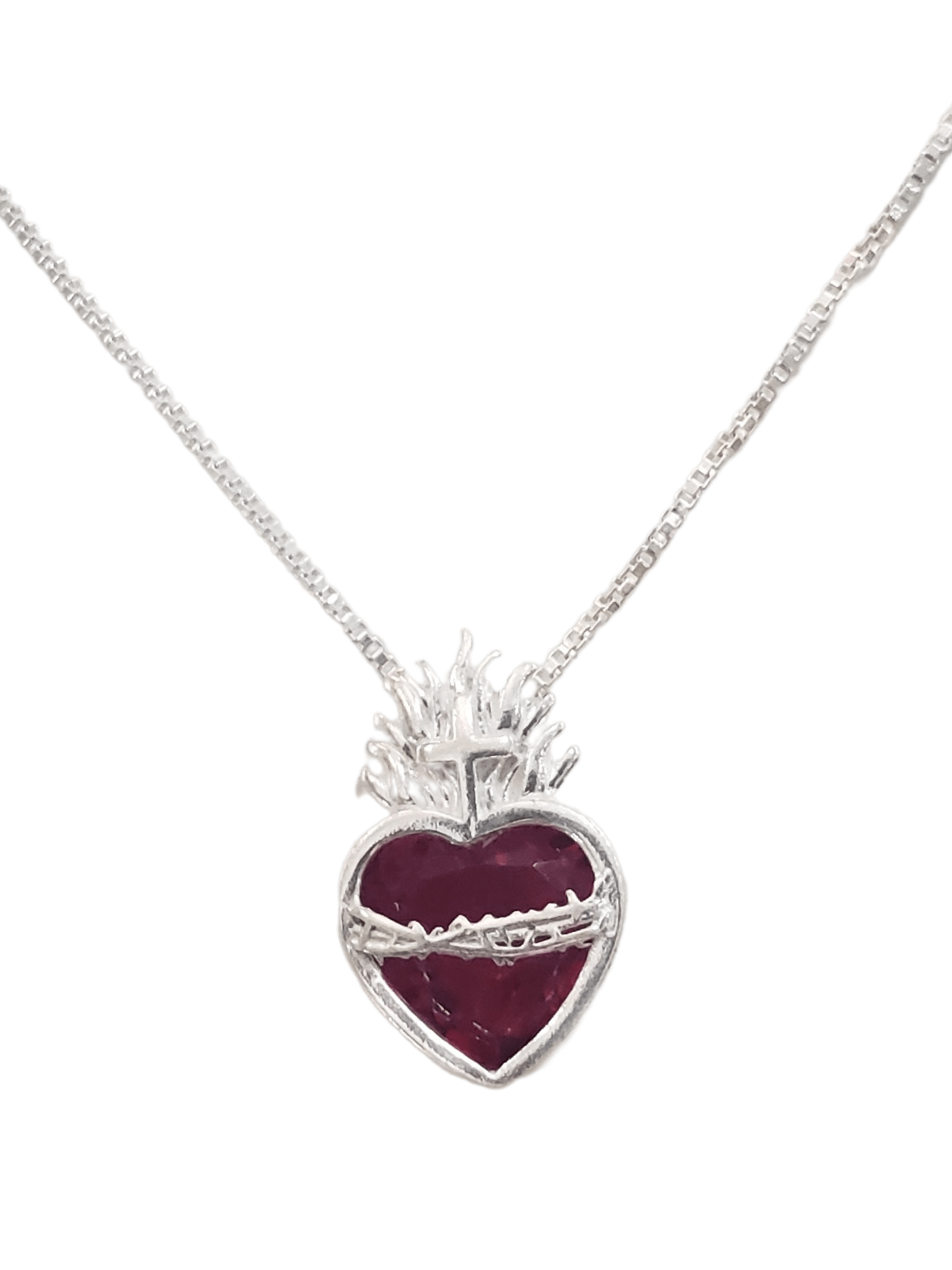 Colar Sagrado Coração de Jesus em Rubi Prata de Lei 925-TerraCotta Arte Sacra