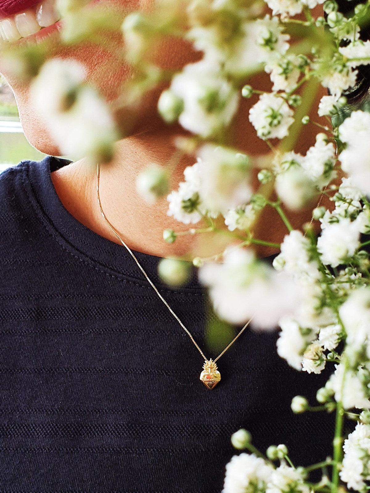 Colar Sagrado Coração de Prata de Lei 925 com Banho de Ouro 18 k-TerraCotta Arte Sacra