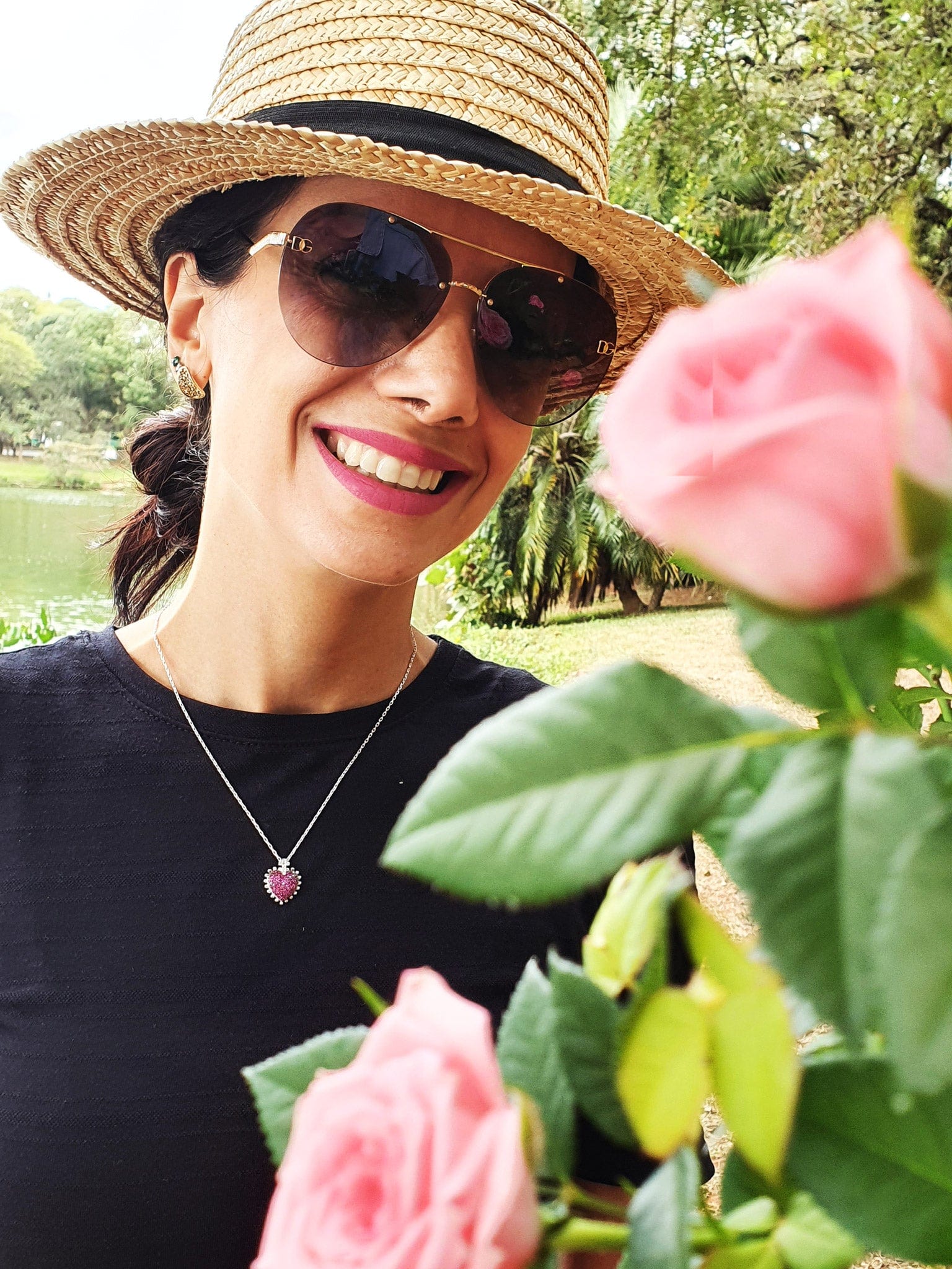 Colar com Imaculado Coração de Zircônias Rubi de Prata 925-TerraCotta Arte Sacra