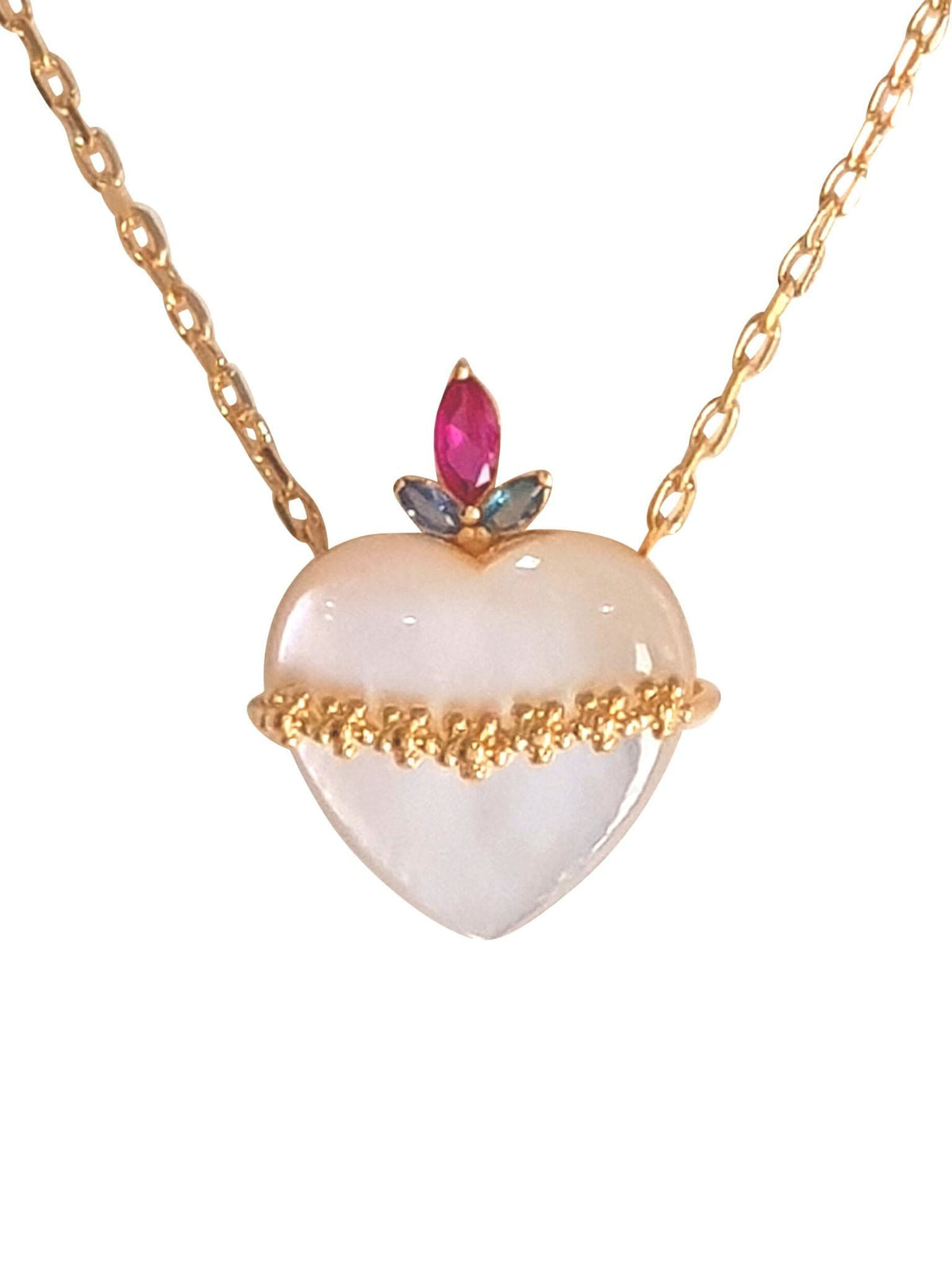 Colar de Madrepérola com Zircônias com Folhas Prata 925 com Banho de Ouro 18 K-TerraCotta Arte Sacra