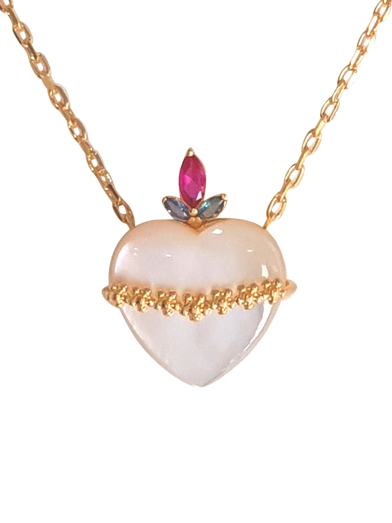 Colar de Madrepérola com Zircônias com Folhas Prata 925 com Banho de Ouro 18 K-TerraCotta Arte Sacra