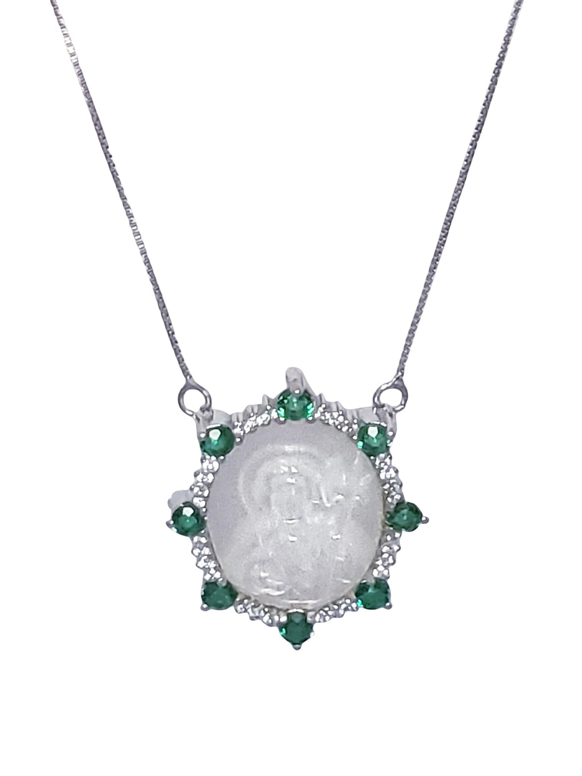 Colar de São Judas com Madrepérola, Esmeralda e Zircônias de Prata 925-TerraCotta Arte Sacra