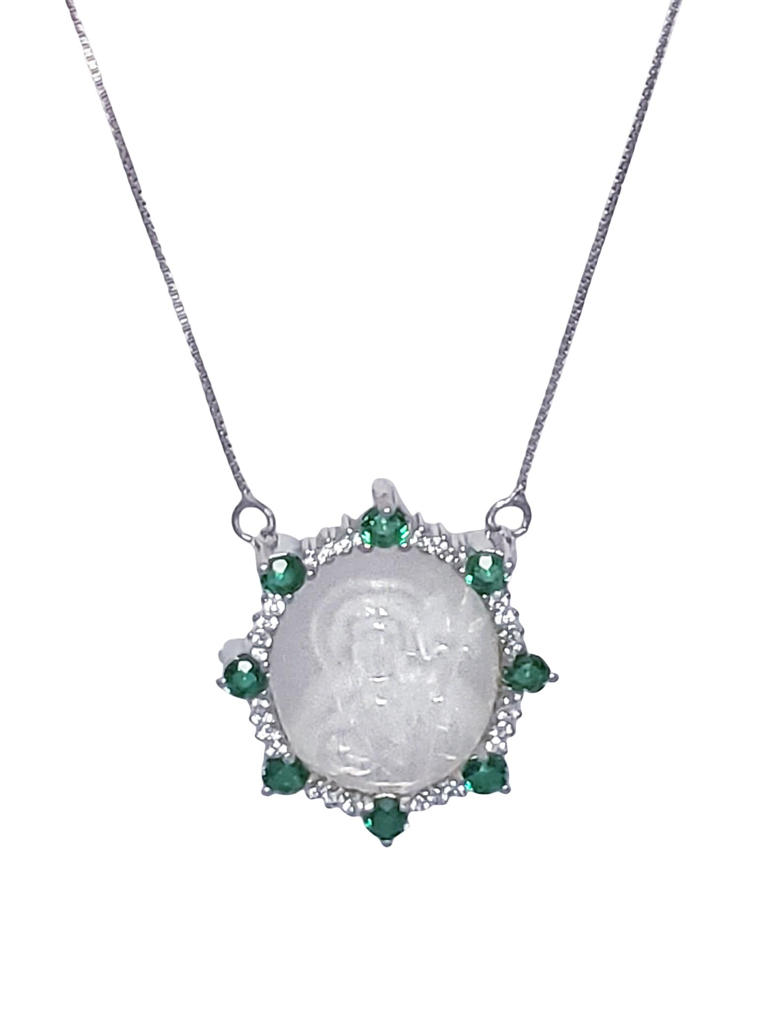 Colar de São Judas com Madrepérola, Esmeralda e Zircônias de Prata 925-TerraCotta Arte Sacra