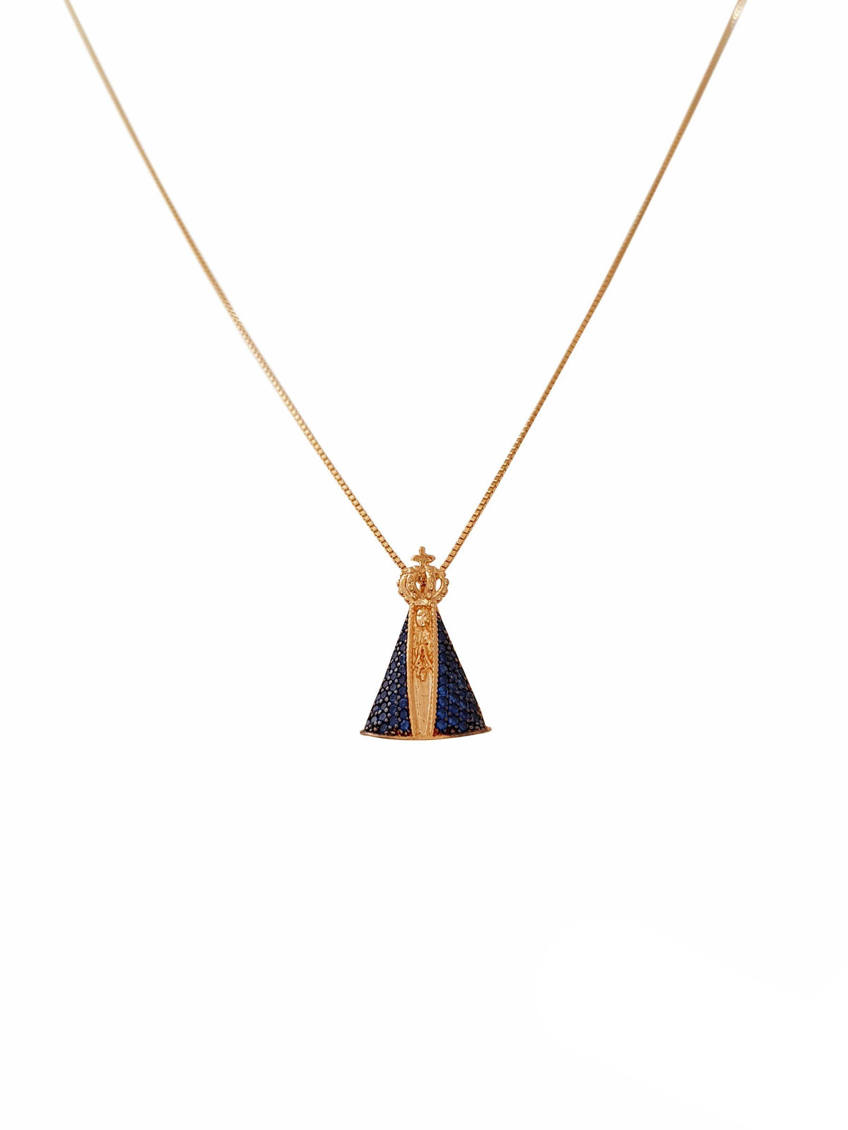 Conjunto Aparecida em Prata 925 com Banho de Ouro e Zircônia-TerraCotta Arte Sacra