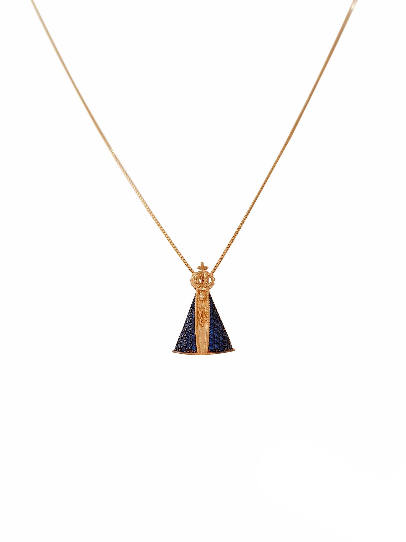 Conjunto Aparecida em Prata 925 com Banho de Ouro e Zircônia-TerraCotta Arte Sacra