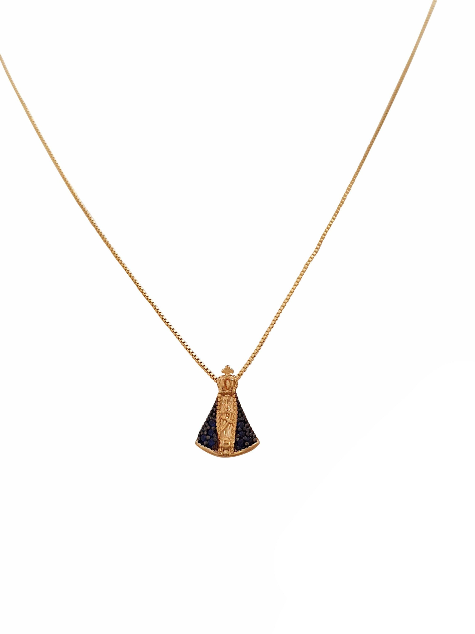 Conjunto Aparecida em Prata 925 com Banho de Ouro-TerraCotta Arte Sacra