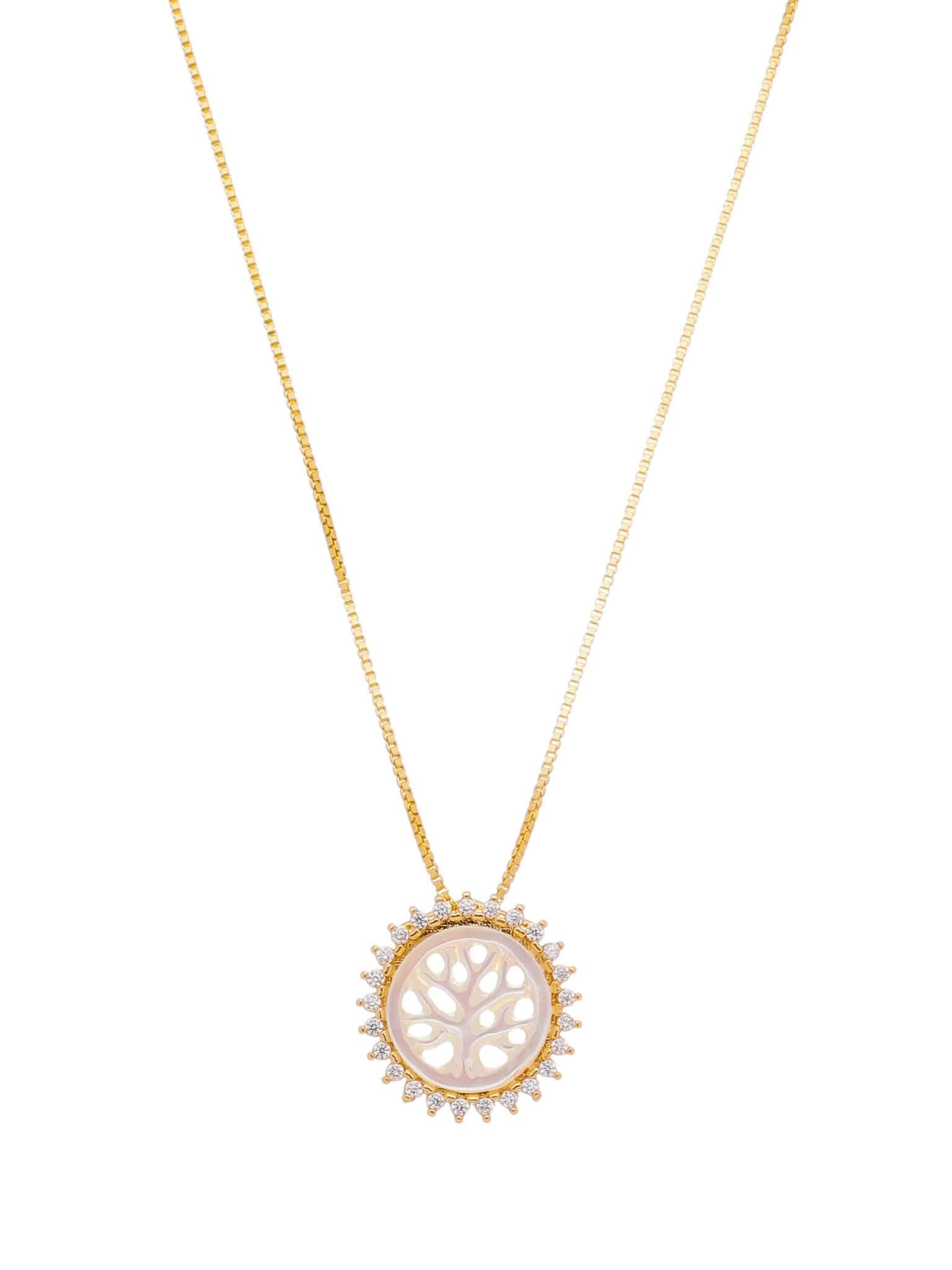 Conjunto Árvore da Vida de Madrepérola e Zircônias em Prata de Lei 925 com Banho de Ouro-TerraCotta Arte Sacra