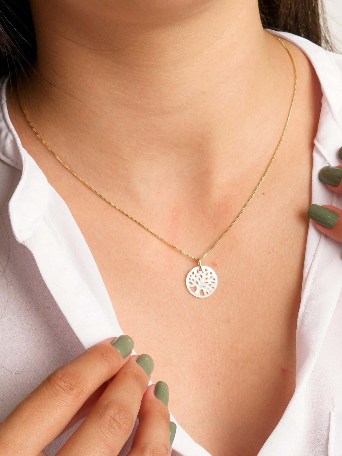 Conjunto Árvore da Vida em Madrepérola e Prata 925 com Banho de Ouro 18 k-TerraCotta Arte Sacra