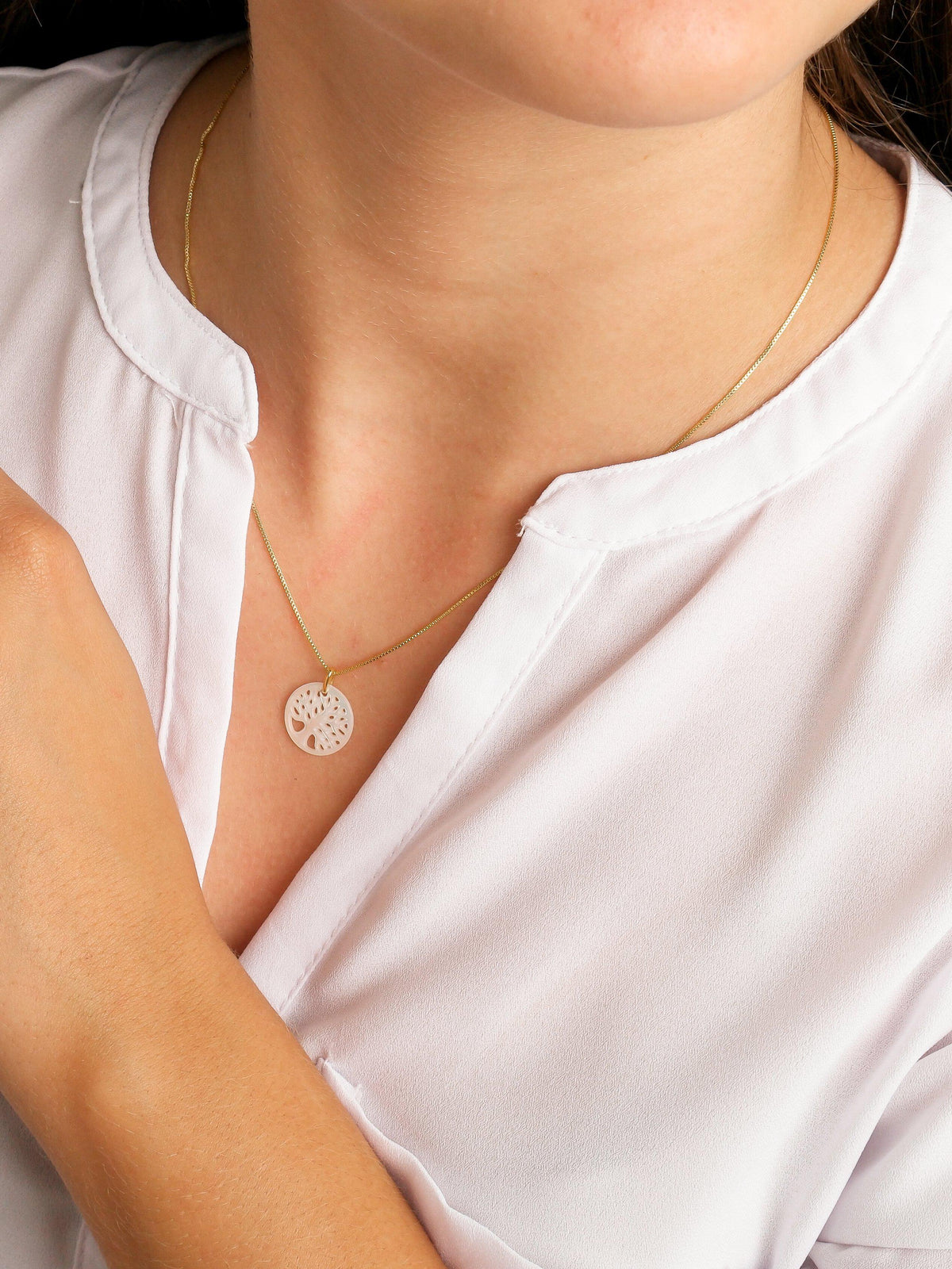 Conjunto Árvore da Vida em Madrepérola e Prata 925 com Banho de Ouro-TerraCotta Arte Sacra