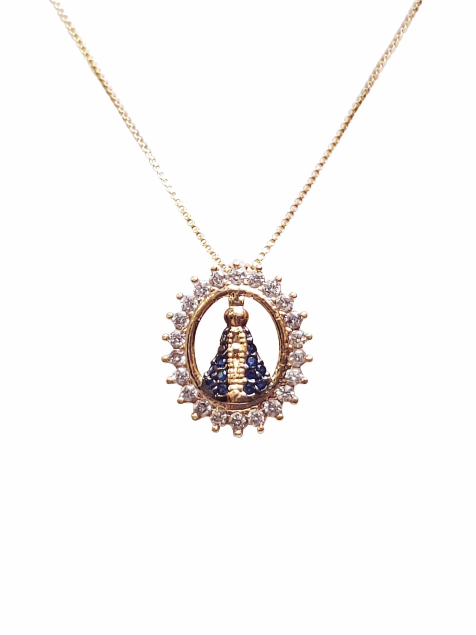 Conjunto Nossa Senhora Aparecida com Banho de Ouro-TerraCotta Arte Sacra