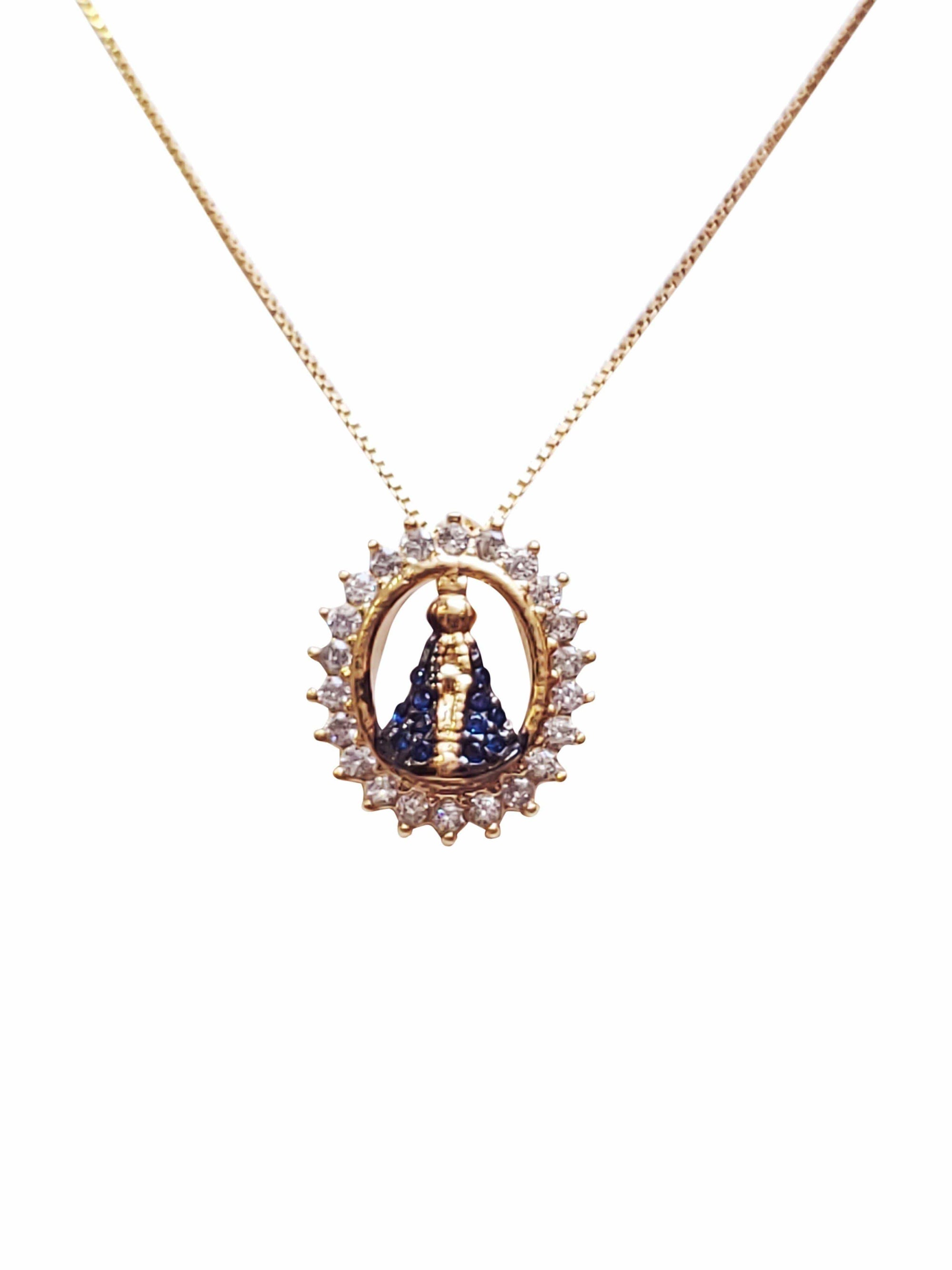 Conjunto Nossa Senhora Aparecida com Banho de Ouro-TerraCotta Arte Sacra