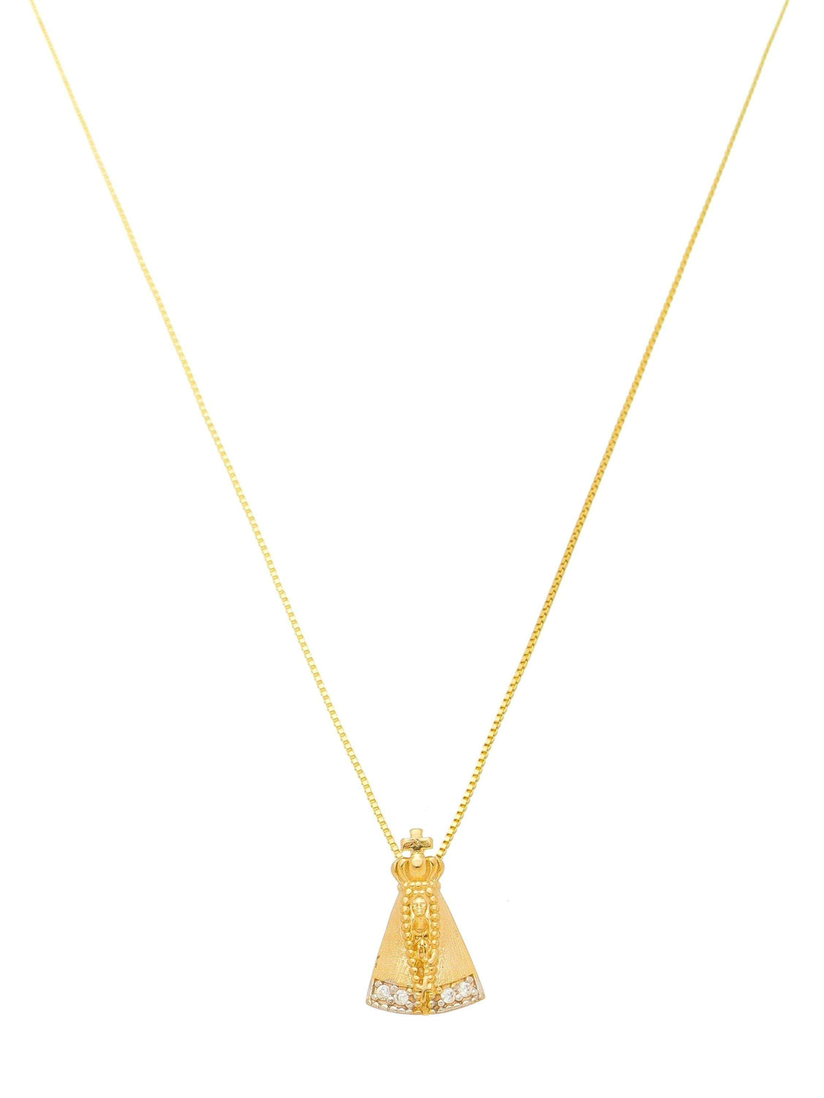 Conjunto Nossa Senhora Aparecida de Prata de Lei 925 com Banho de Ouro 18 k e Zircônias-TerraCotta Arte Sacra