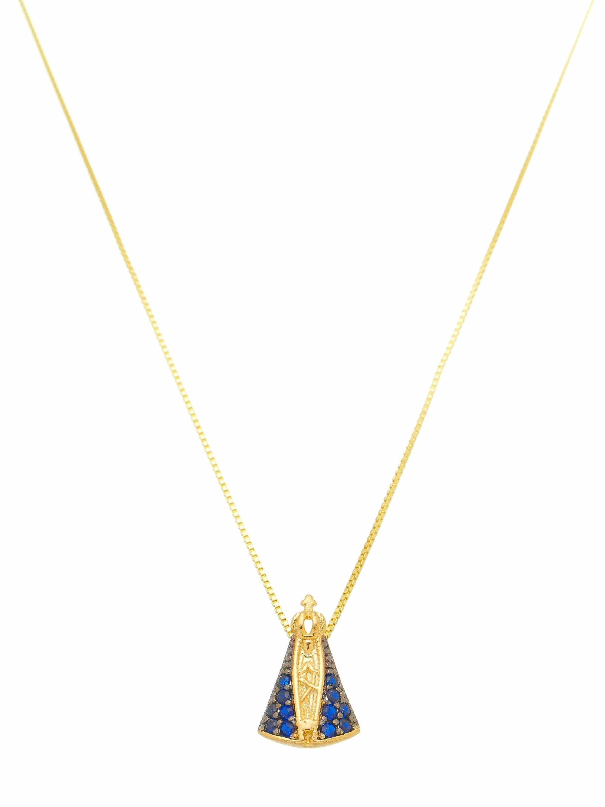 Conjunto Nossa Senhora Aparecida de Prata de Lei 925 com Zircônias-TerraCotta Arte Sacra