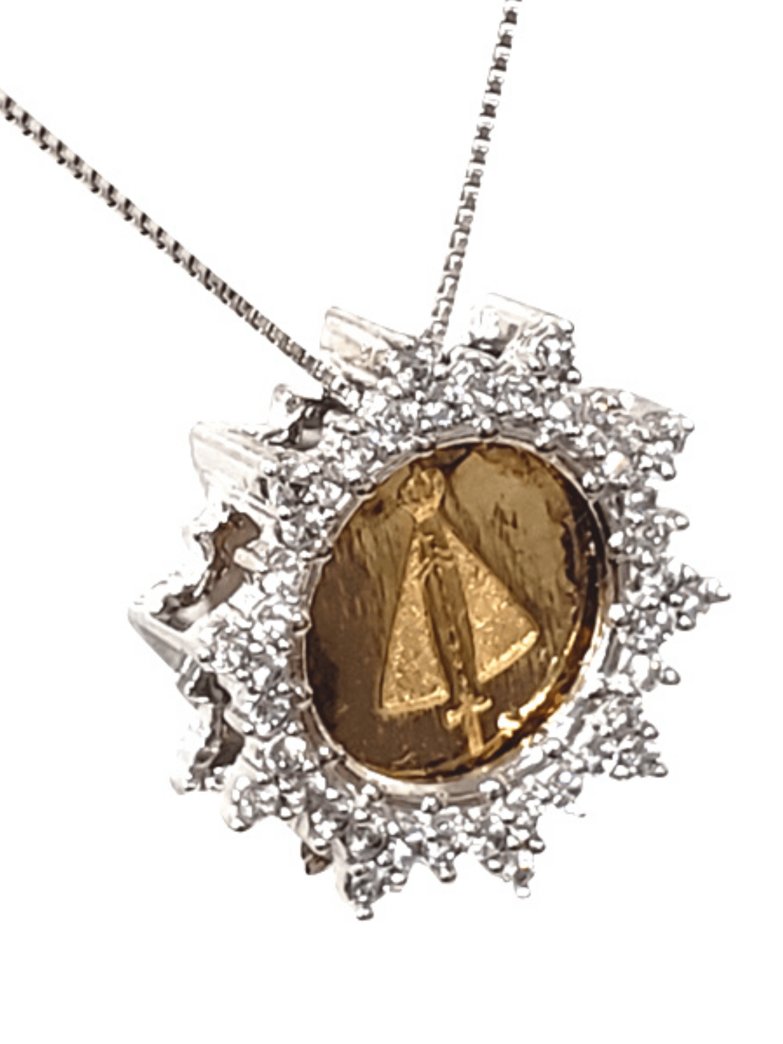 Conjunto Prata de Lei 925 Aparecida Laser-TerraCotta Arte Sacra