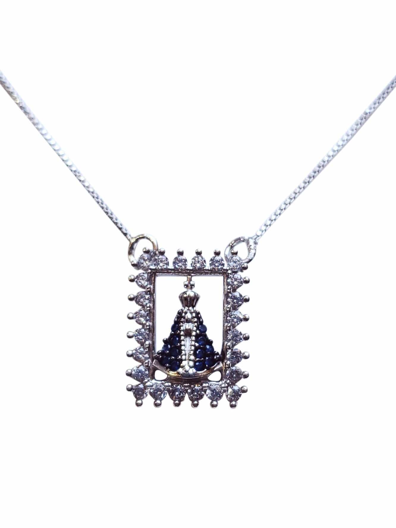 Conjunto Prata de Lei 925 Nossa Senhora Aparecida com Zircônia-TerraCotta Arte Sacra