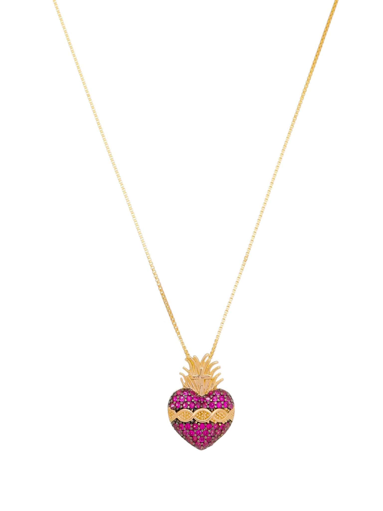 Conjunto Sagrado Coração com Zircônias em Prata de Lei 925 com Banho de Ouro-TerraCotta Arte Sacra