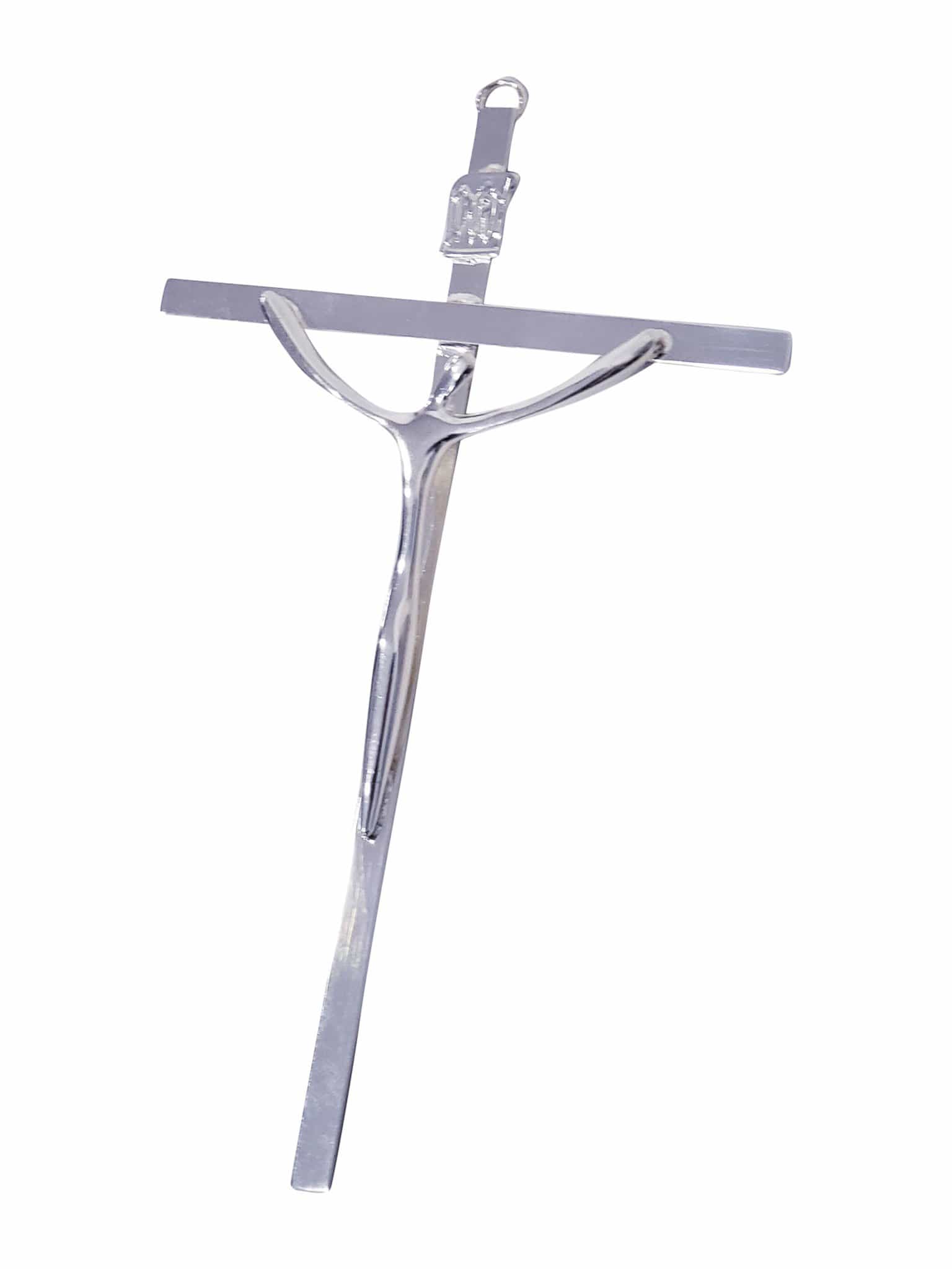 Crucifixo Cristo Estilizado de Aço Galvanizado Prata 21 cm-TerraCotta Arte Sacra