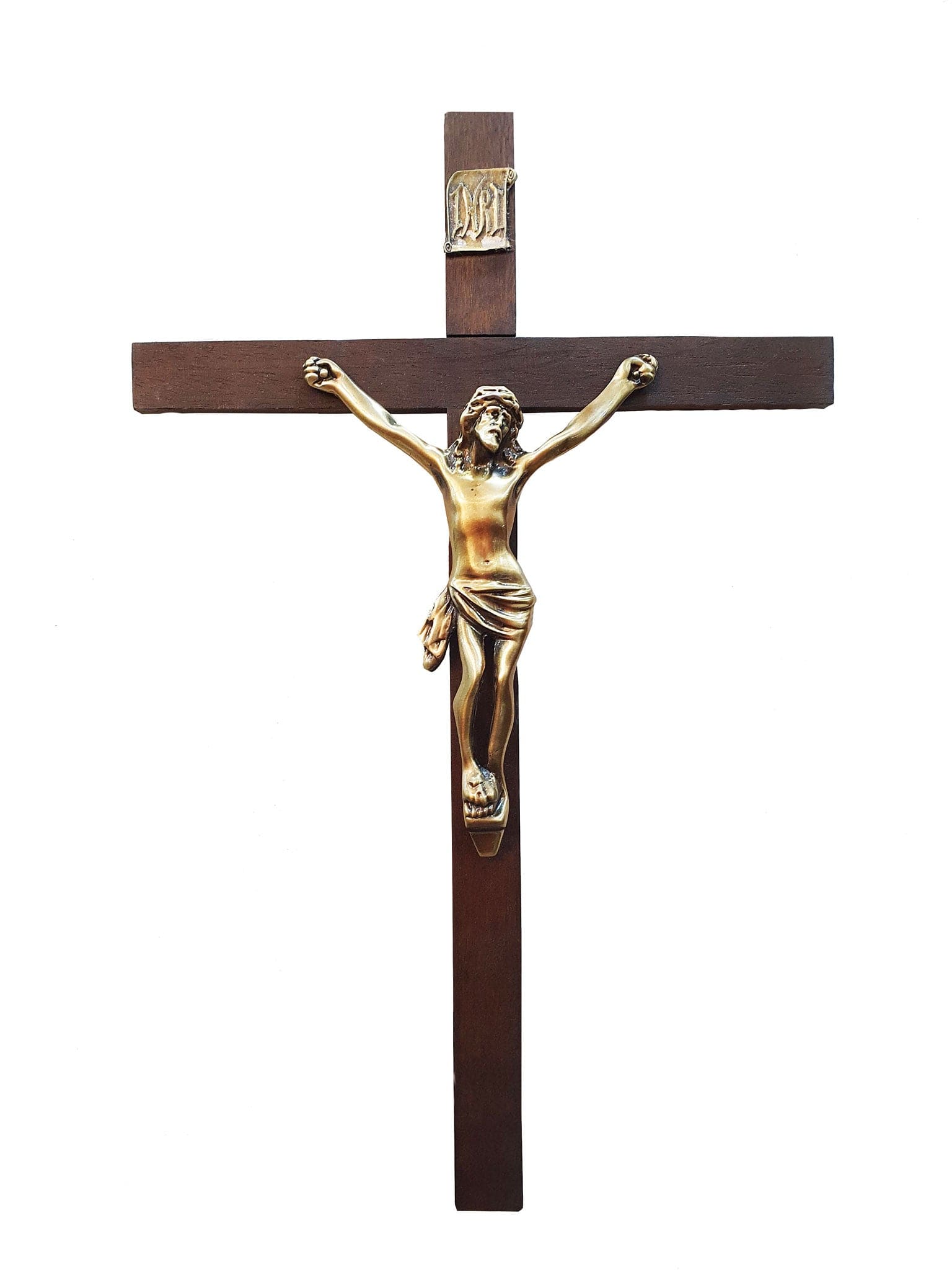 Crucifixo de Aço Galvanizado Bronze e Cruz de Madeira 32 cm-TerraCotta Arte Sacra