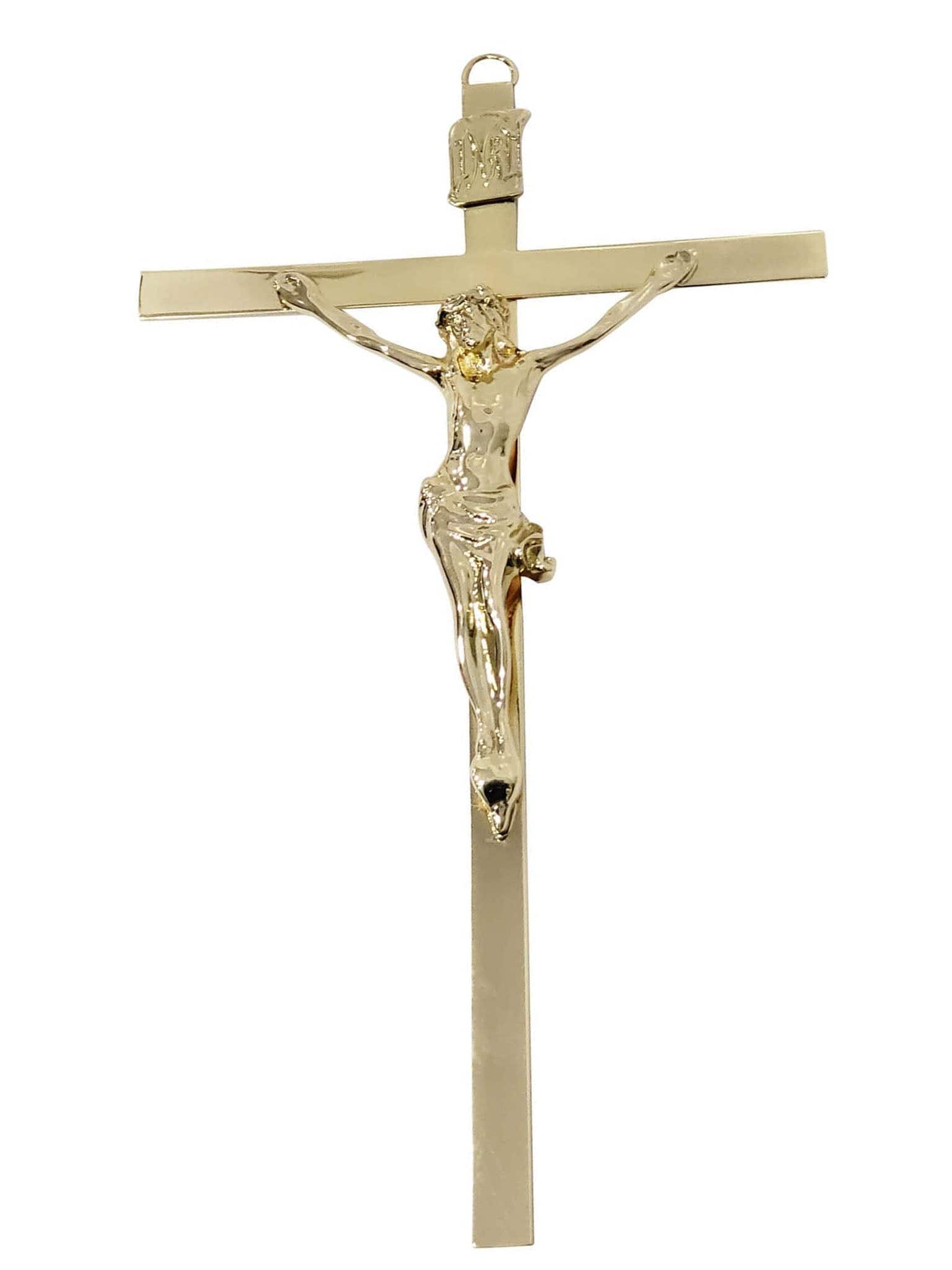 Crucifixo de Aço Galvanizado Dourado 36 cm-TerraCotta Arte Sacra