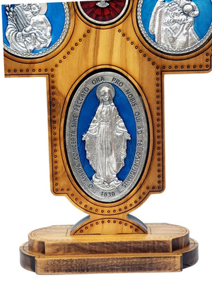 Cruz Italiano em Madeira com Medalhas em Metal-TerraCotta Arte Sacra