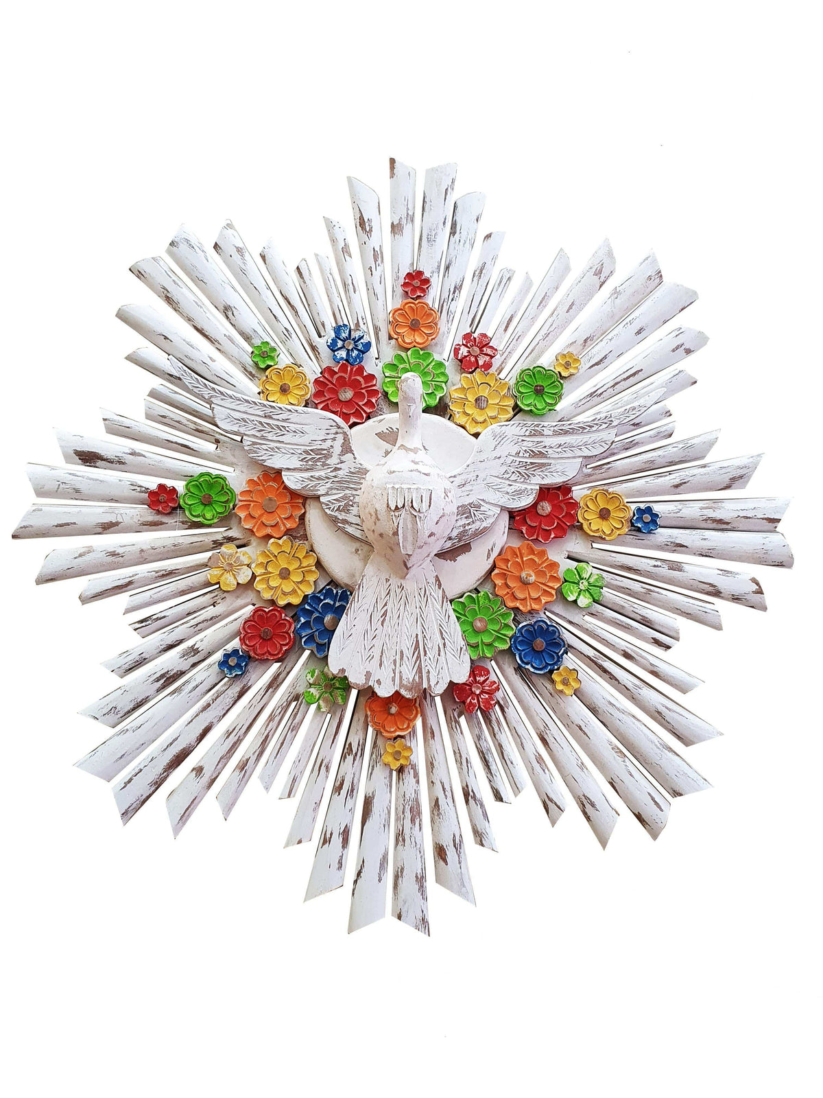 Divino Espírito Santo de Madeira com Flor Colorida 93 cm-TerraCotta Arte Sacra