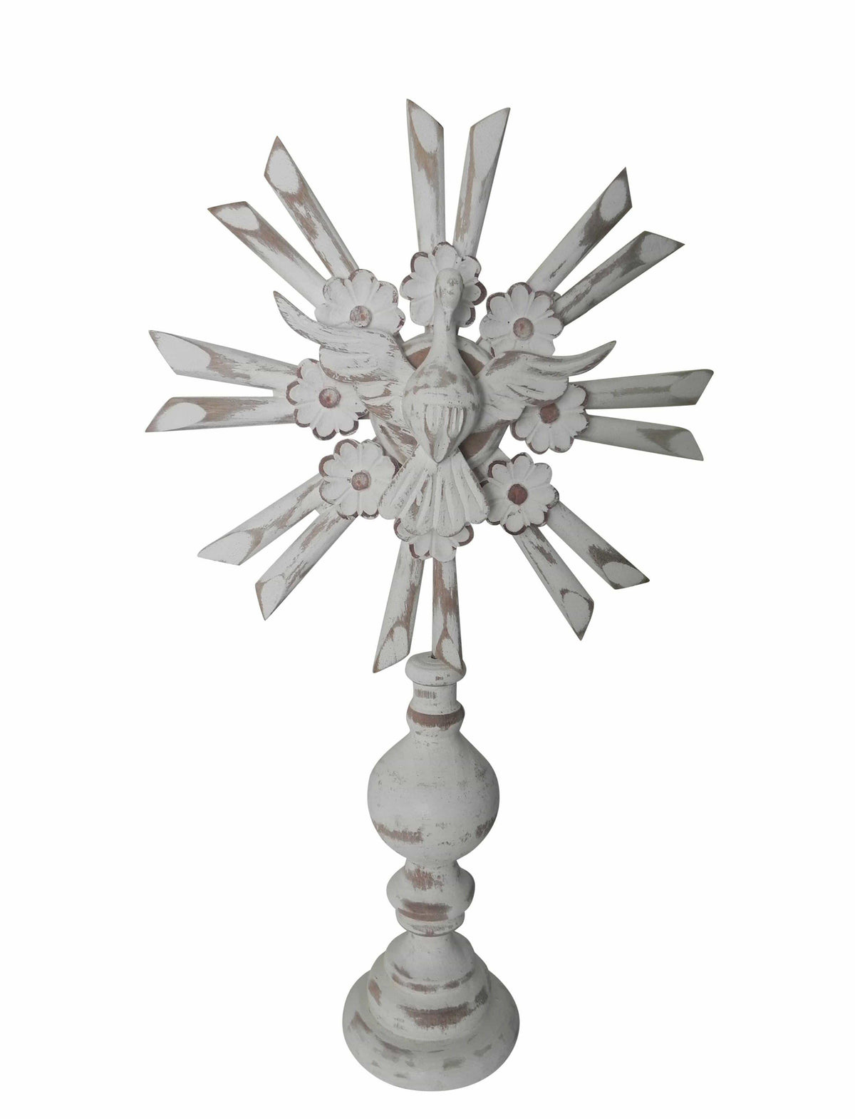 Divino Espírito Santo em Madeira com Base e Flores Brancas 45 cm-TerraCotta Arte Sacra